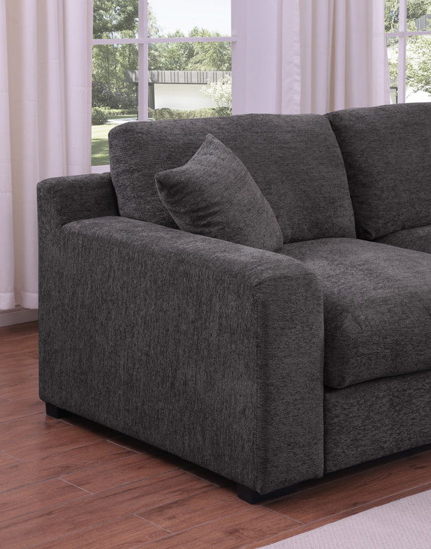 Celine 128"W Gray Chenille Fabric Corner Sectional Sofa with Right-Facing Chaise, Cupholders, and Charging Ports