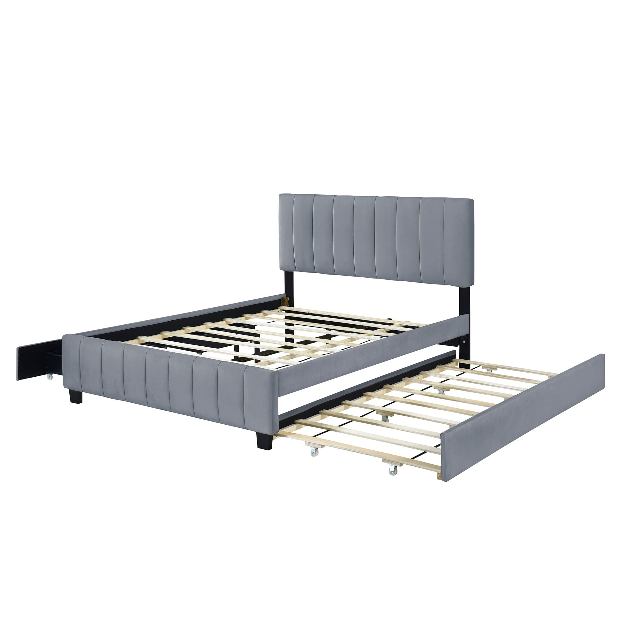 Platform UpholsteredBed With 2 Drawers And Twin Long Trundle