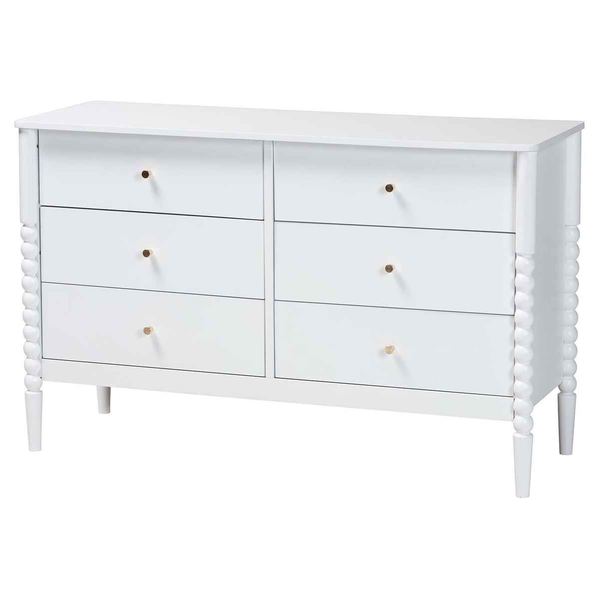 Lucera Mid-Century White Full Size 5-Piece Bobbin Bedroom Set