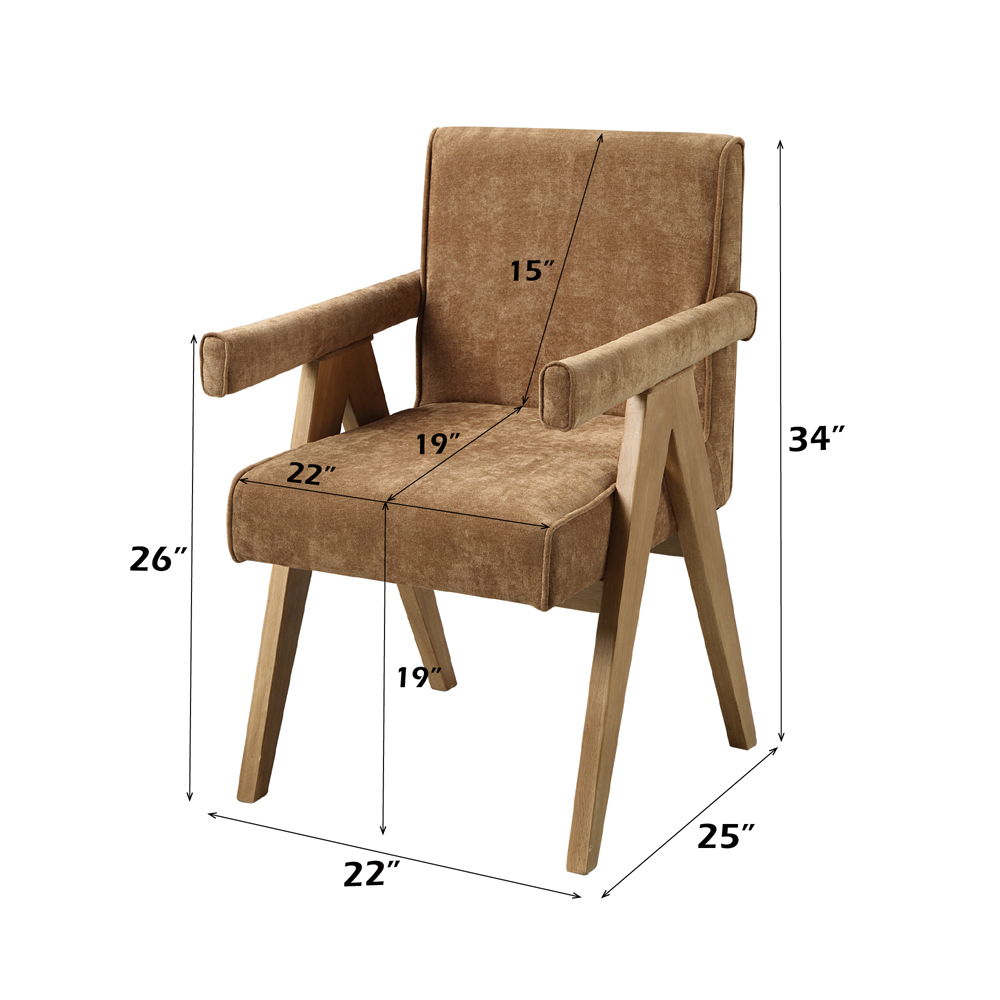 Zoey - Arm Chair Set of 2) - Chocolate Chenille & Oak