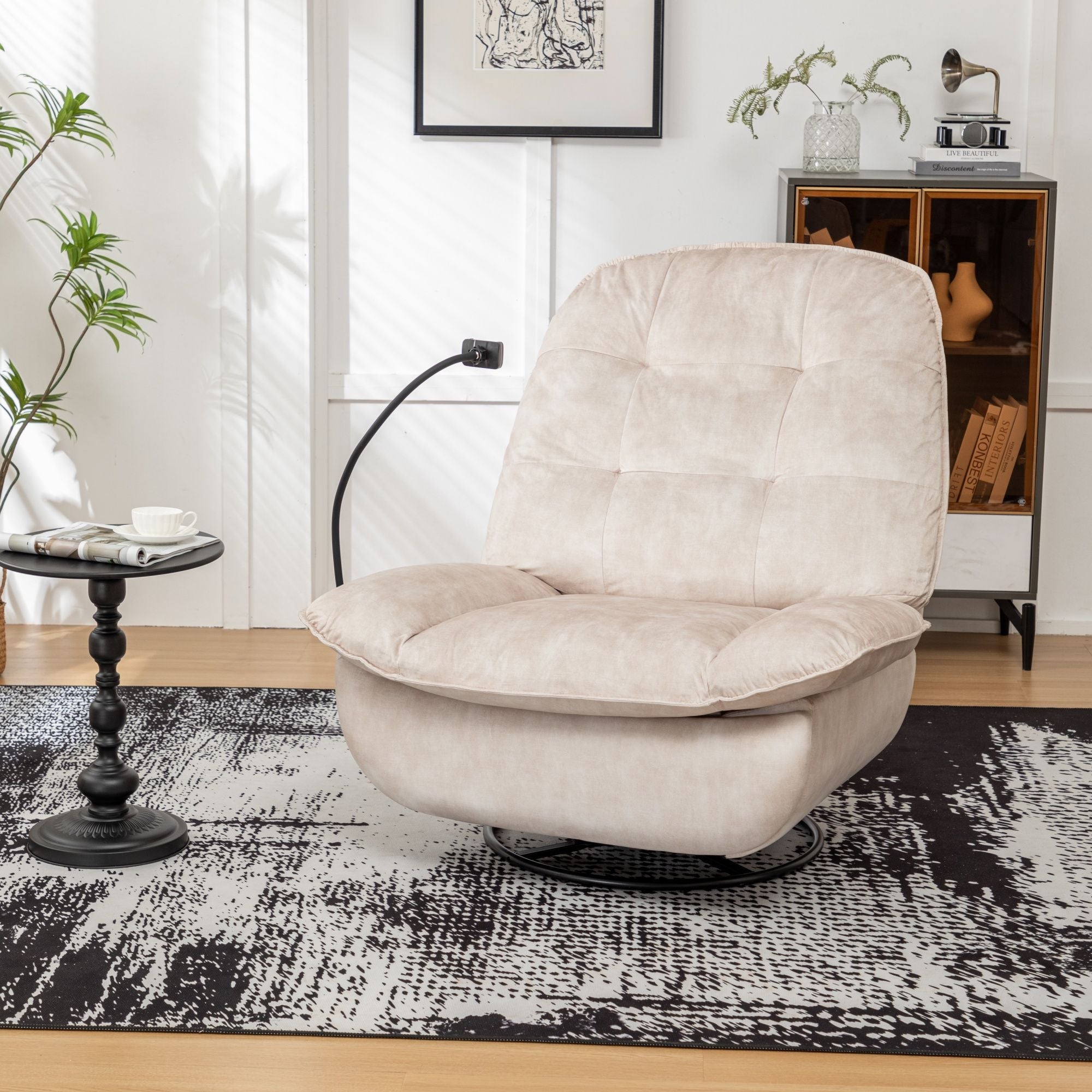 Modern Swivel Gliding Recliner Chair With Rocking Function And Phone Holder, Large Comfortable