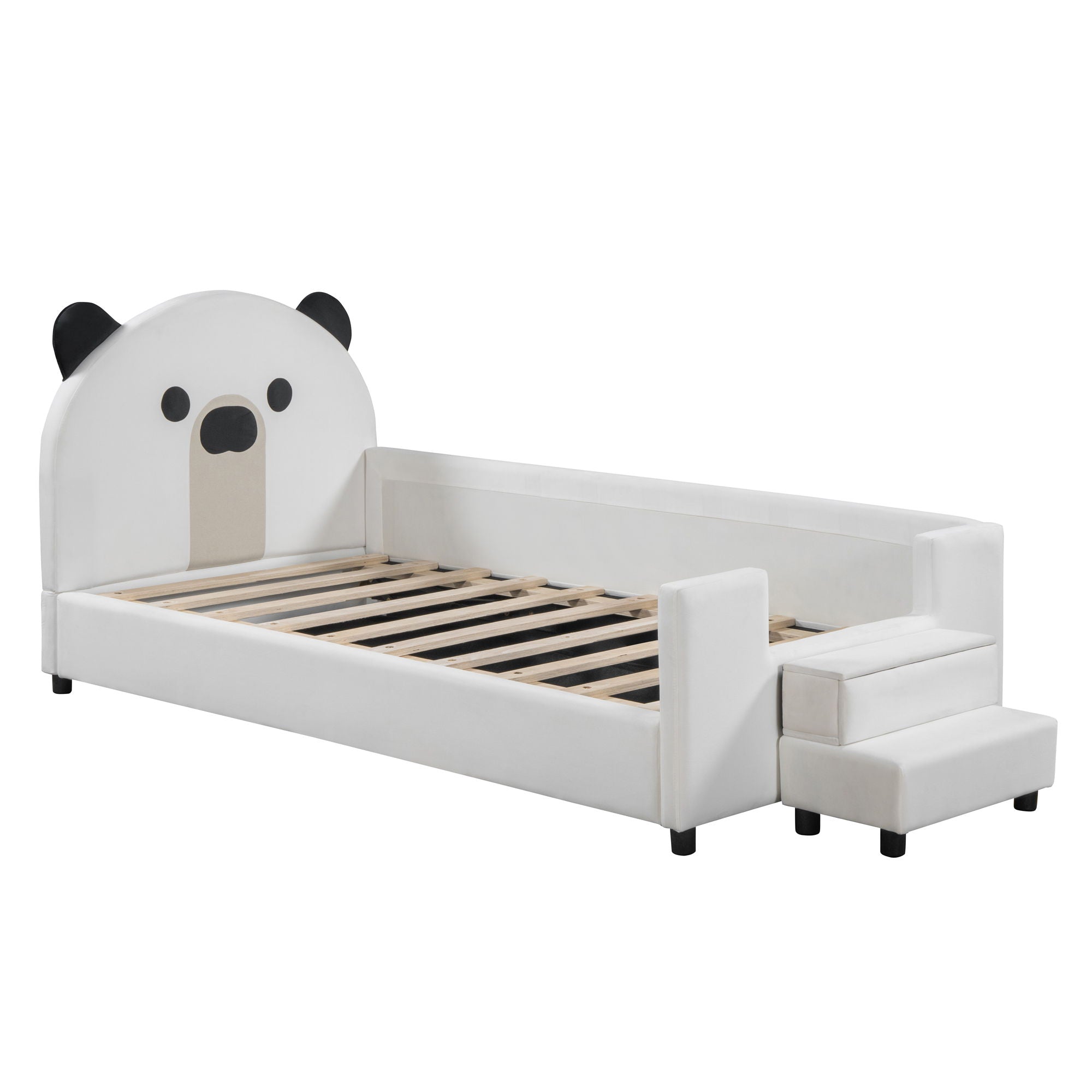 Upholstered Daybed With Bear Shaped Headboard, Hydraulic System And Breathable Mesh Fence