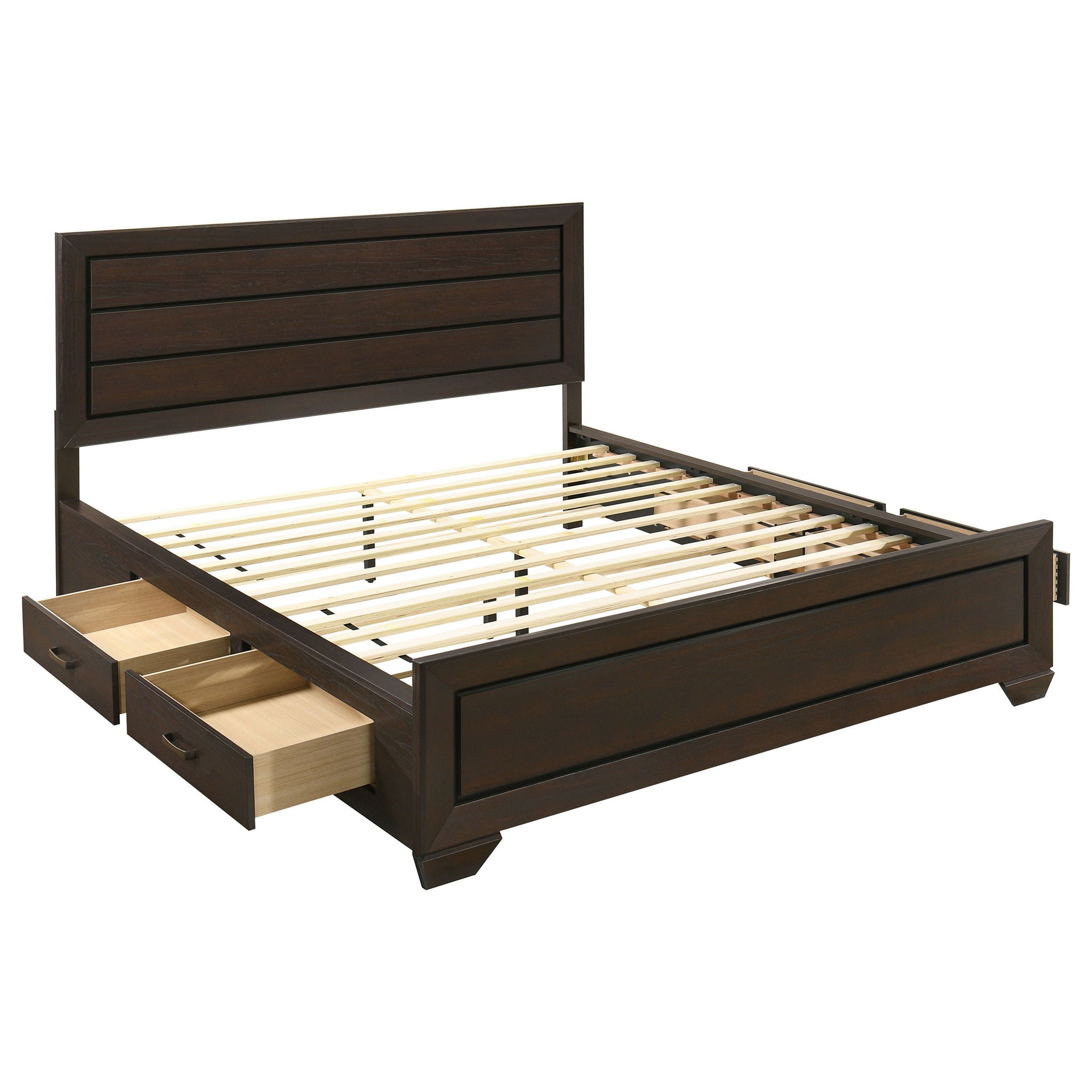 Kauffman - Queen Storage Panel Bed With Side Drawers - Dark Brown
