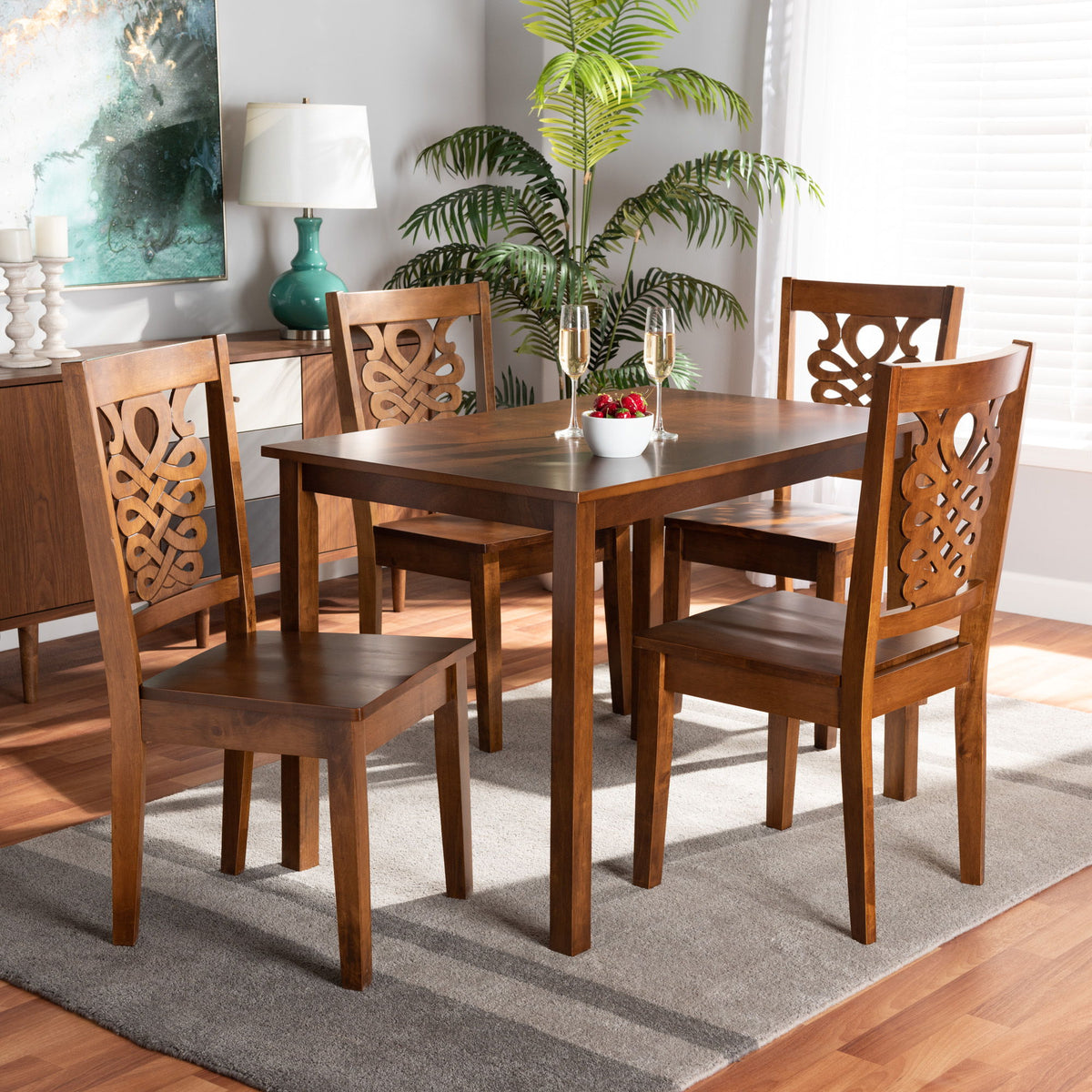 Luisa Modern and Contemporary Transitional Walnut Brown Finished Wood 5-Piece Dining Set