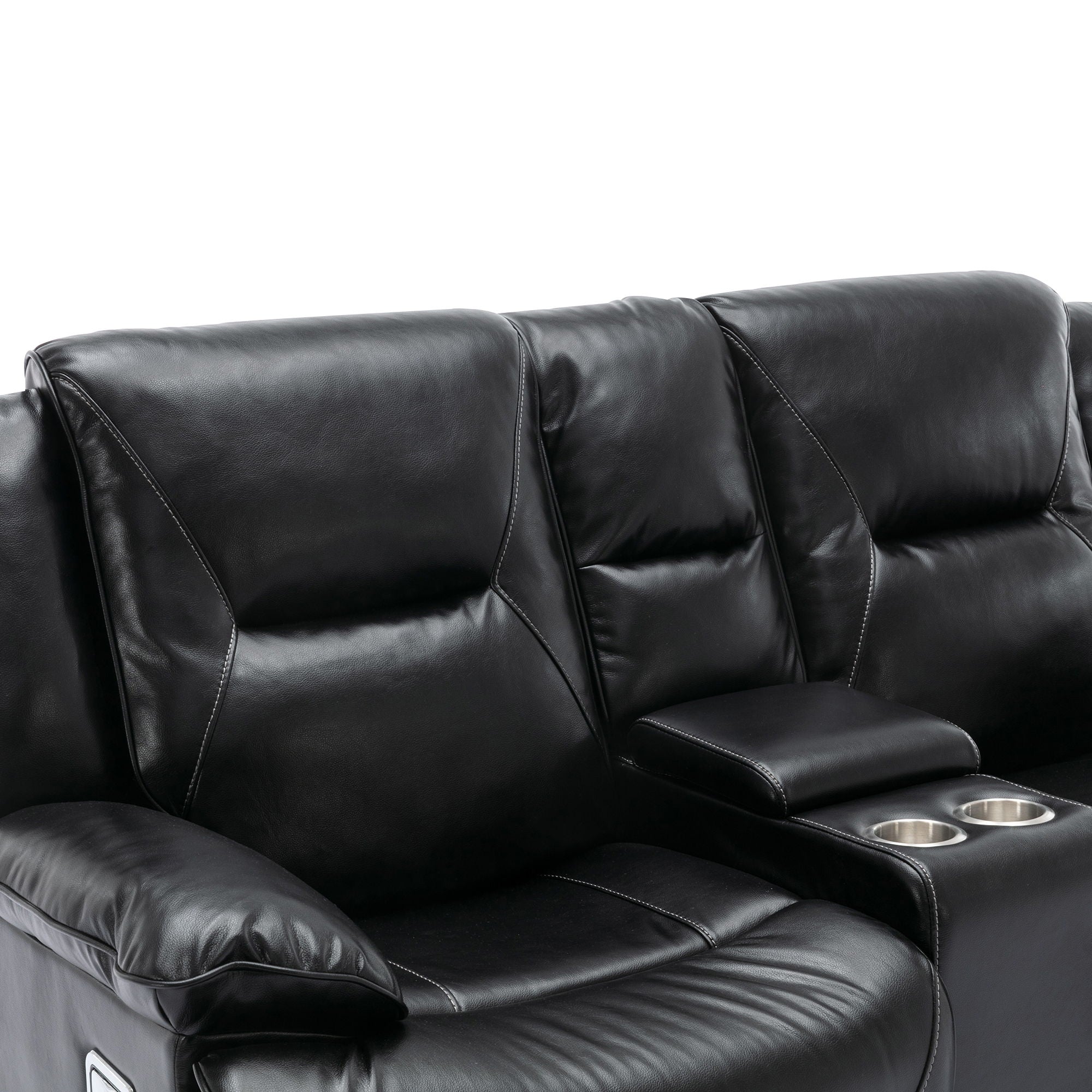 2 Seater Home Theater Recliner Manual Recliner Chair With A LED Light Strip Two Cup Holders And A Storage Box For Living Room