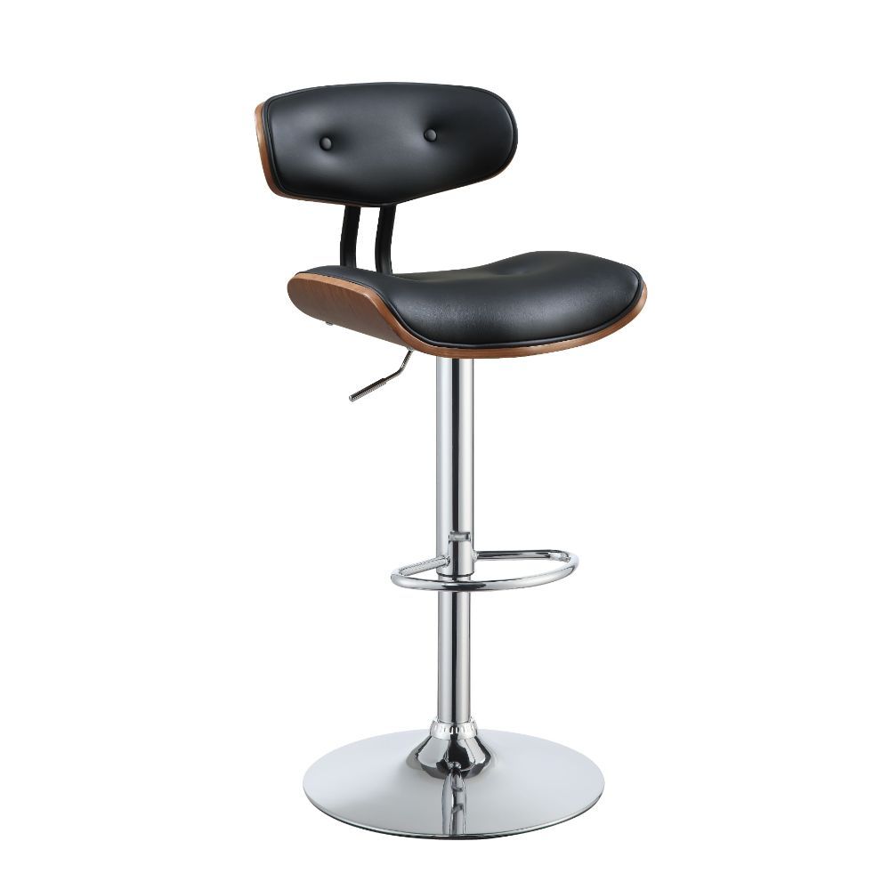ACME Camila - Stool - Black PU & Walnut - 46" | Meri Furniture