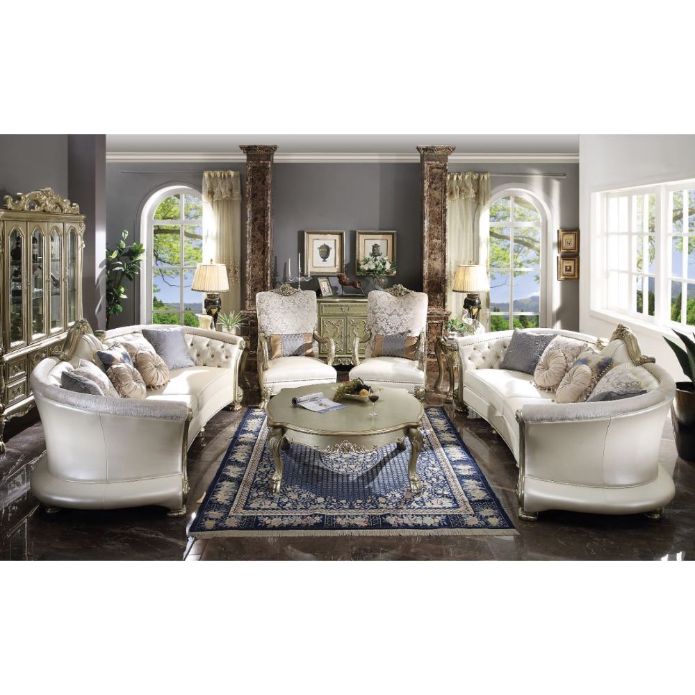 ACME Dresden II - Sofa - Pearl PU & Gold Patina | Meri Furniture