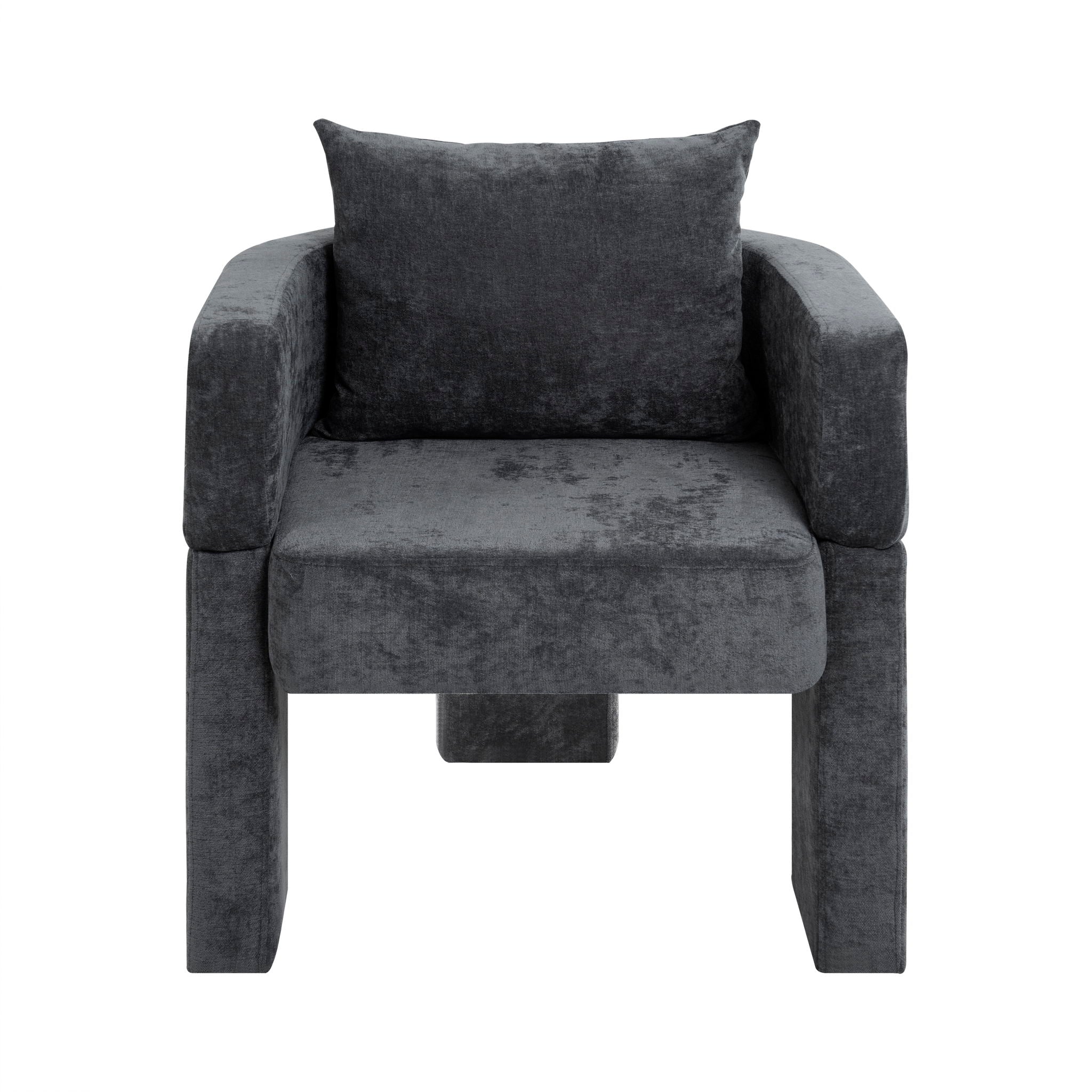 Modern 3 Leg Chenille Accent Chair With Ergonomic Arms & Removable Pillow