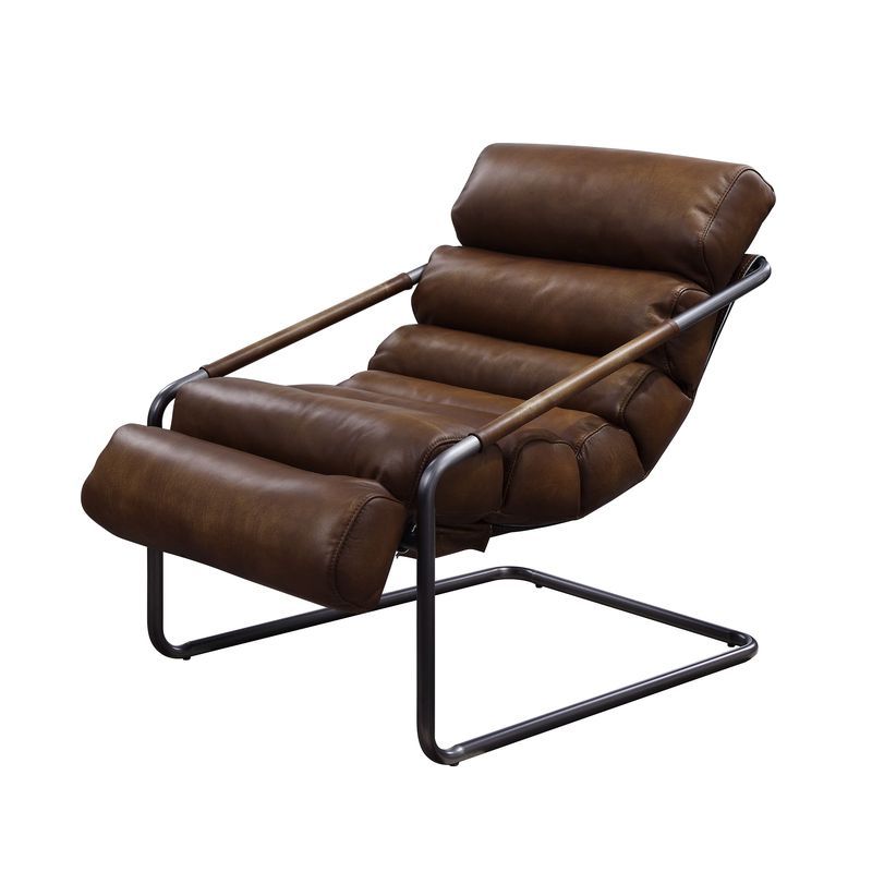 ACME Dolgren - Accent Chair - Sahara Top Grain Leather & Matt Iron Finish | Meri Furniture