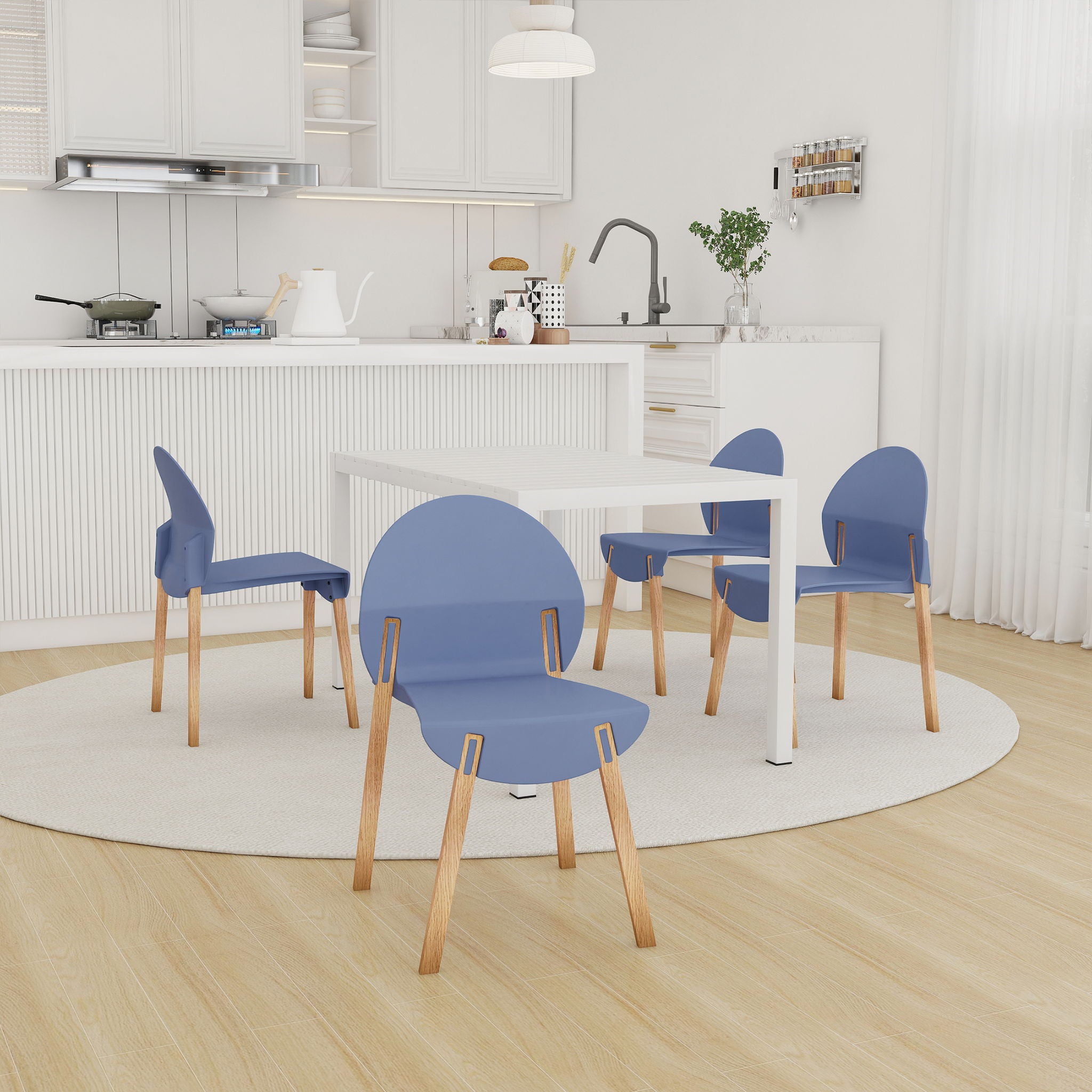 4 Piece Set Of Single Chairs With Long Table