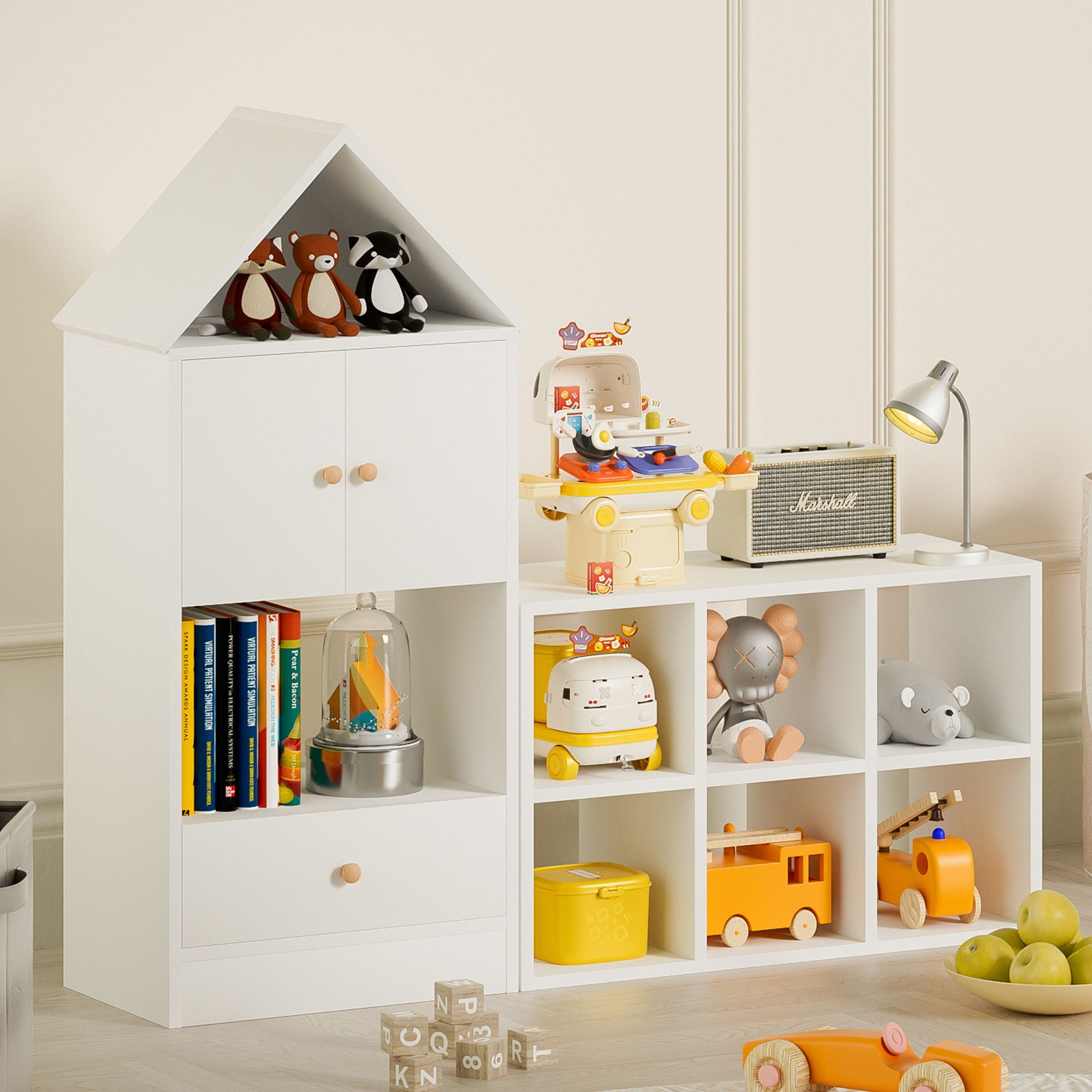 Versatile Children's Bookshelf With House Shaped Design, Multi Functional Storage