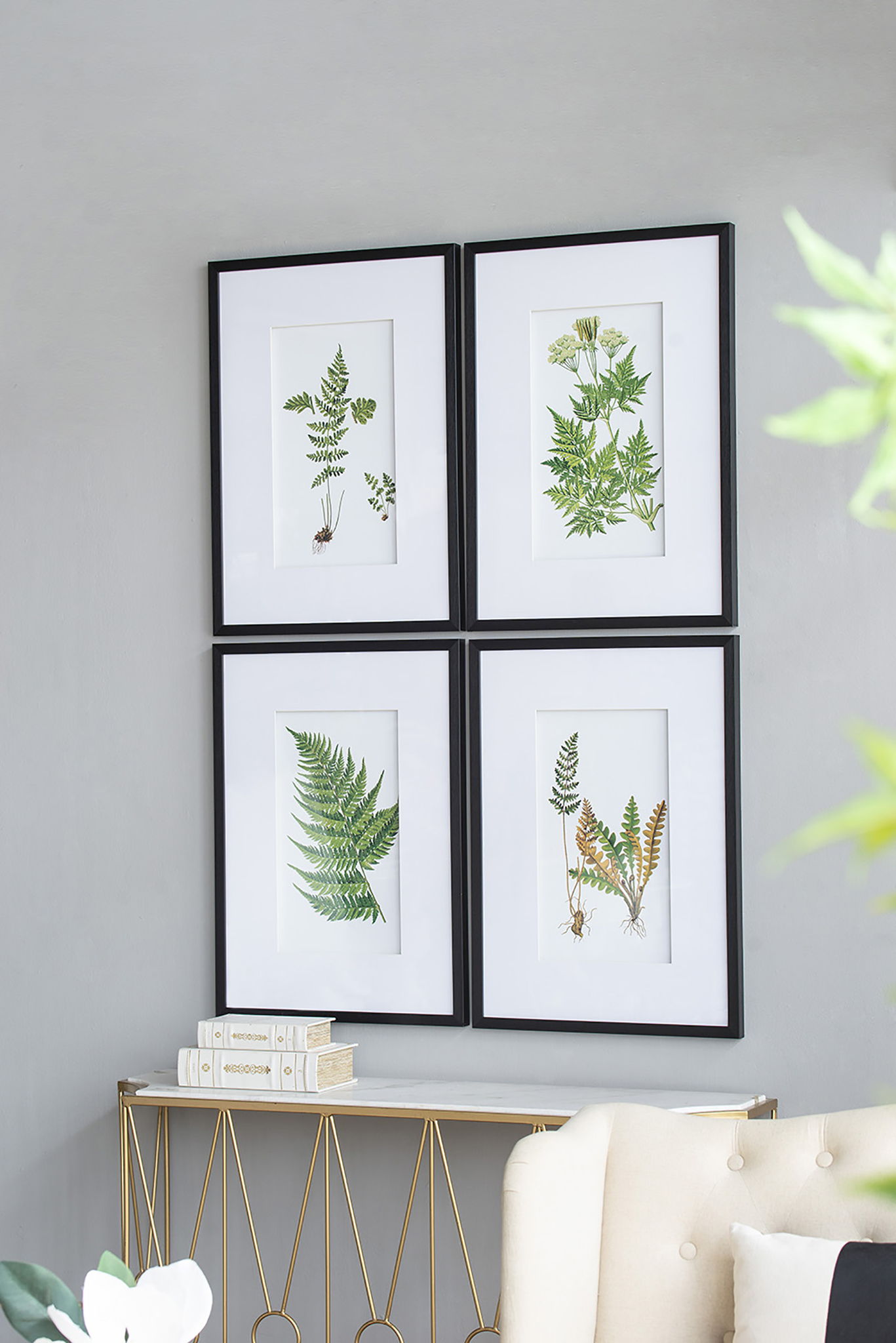 Botanical And Fern Wall Art, Wall Decor For Living Room Dining Room Entryway (Set of 4) - White / Black