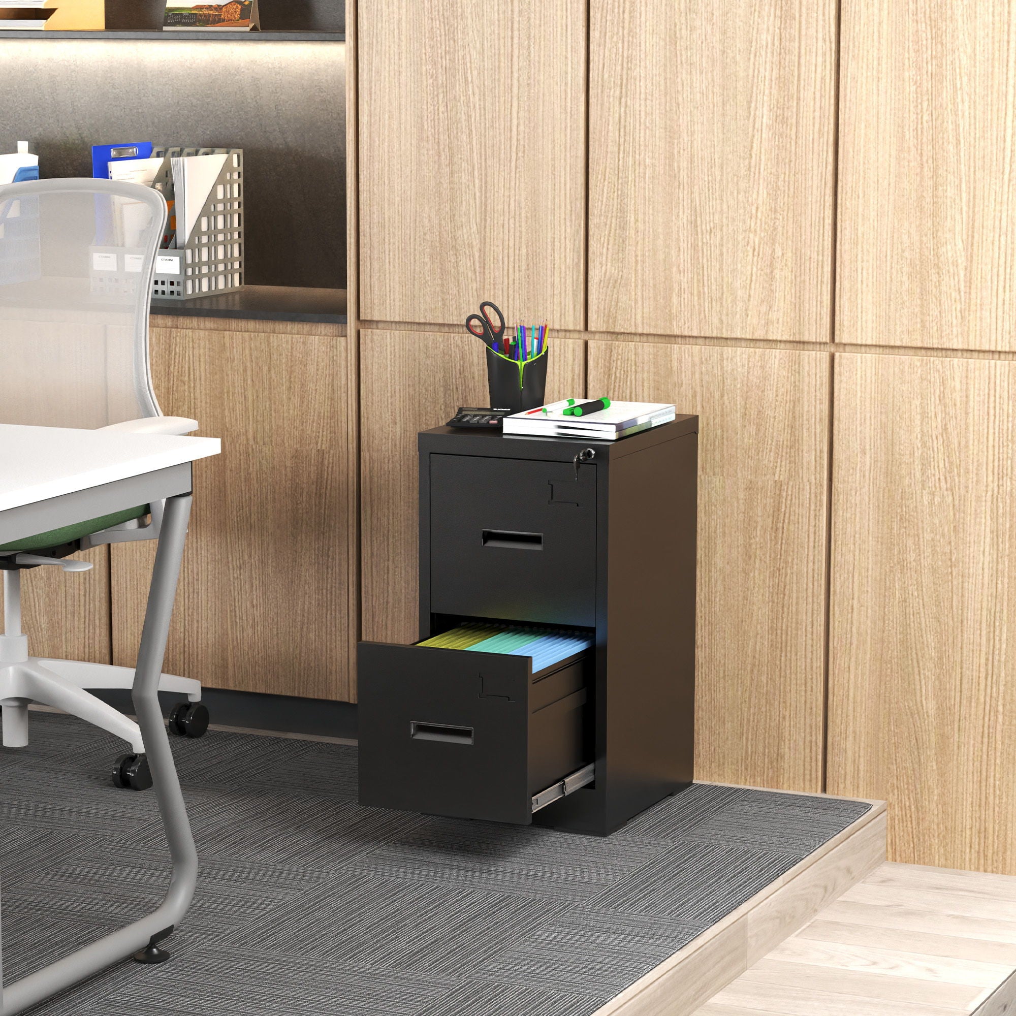 Modern Drawer Metal Vertical File Cabinet With Lock And Card Slot For Office
