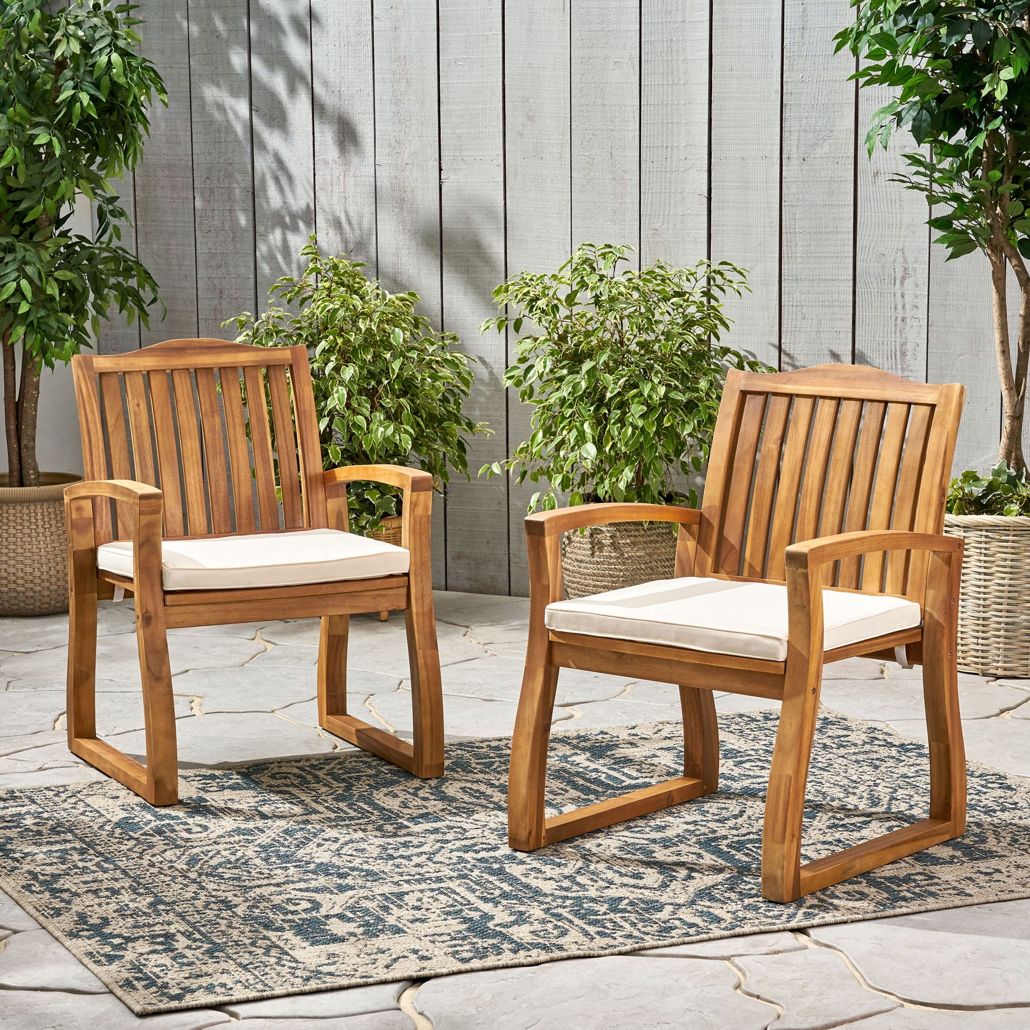 Della - Wood Armchair (Set of 2) Outdoor Dining Chairs - Cream