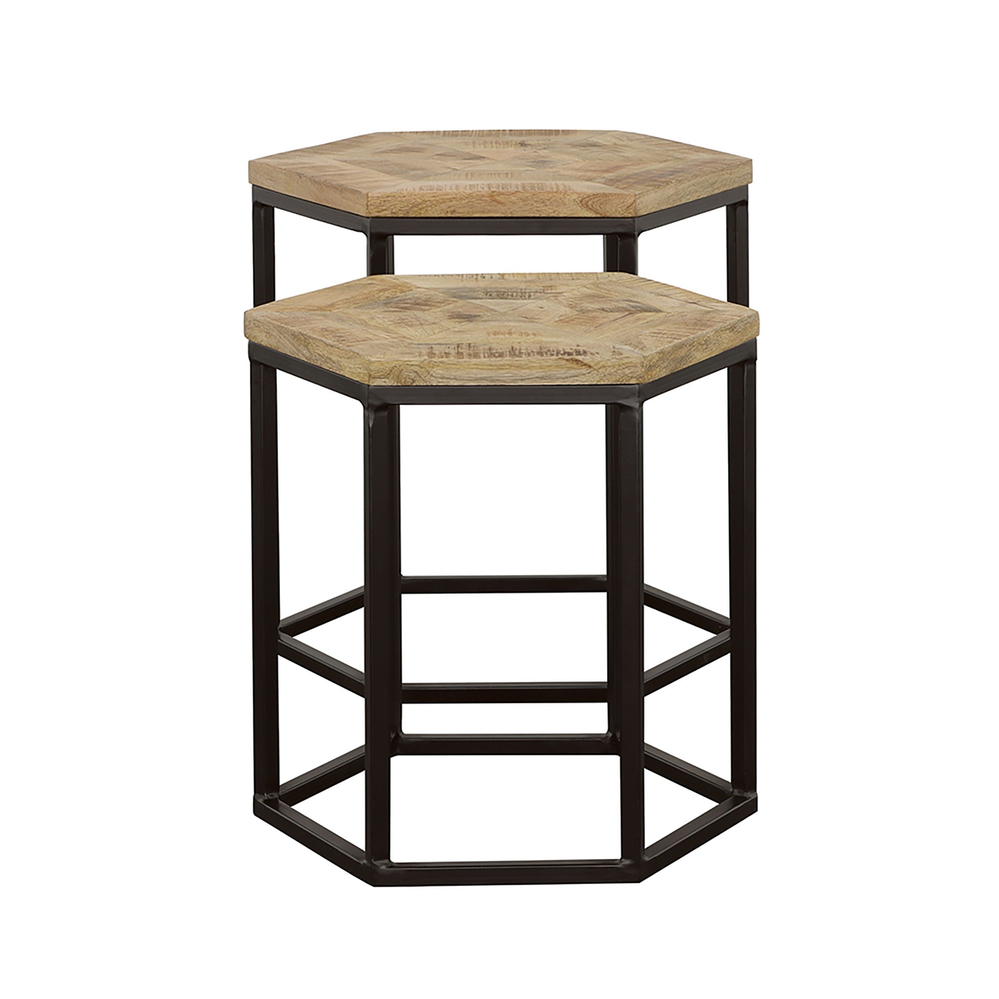 2 Piece Nesting Table With Hexagon Base - Brown