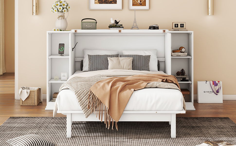 Murphy Bed With Shelves, Drawers And USB Ports