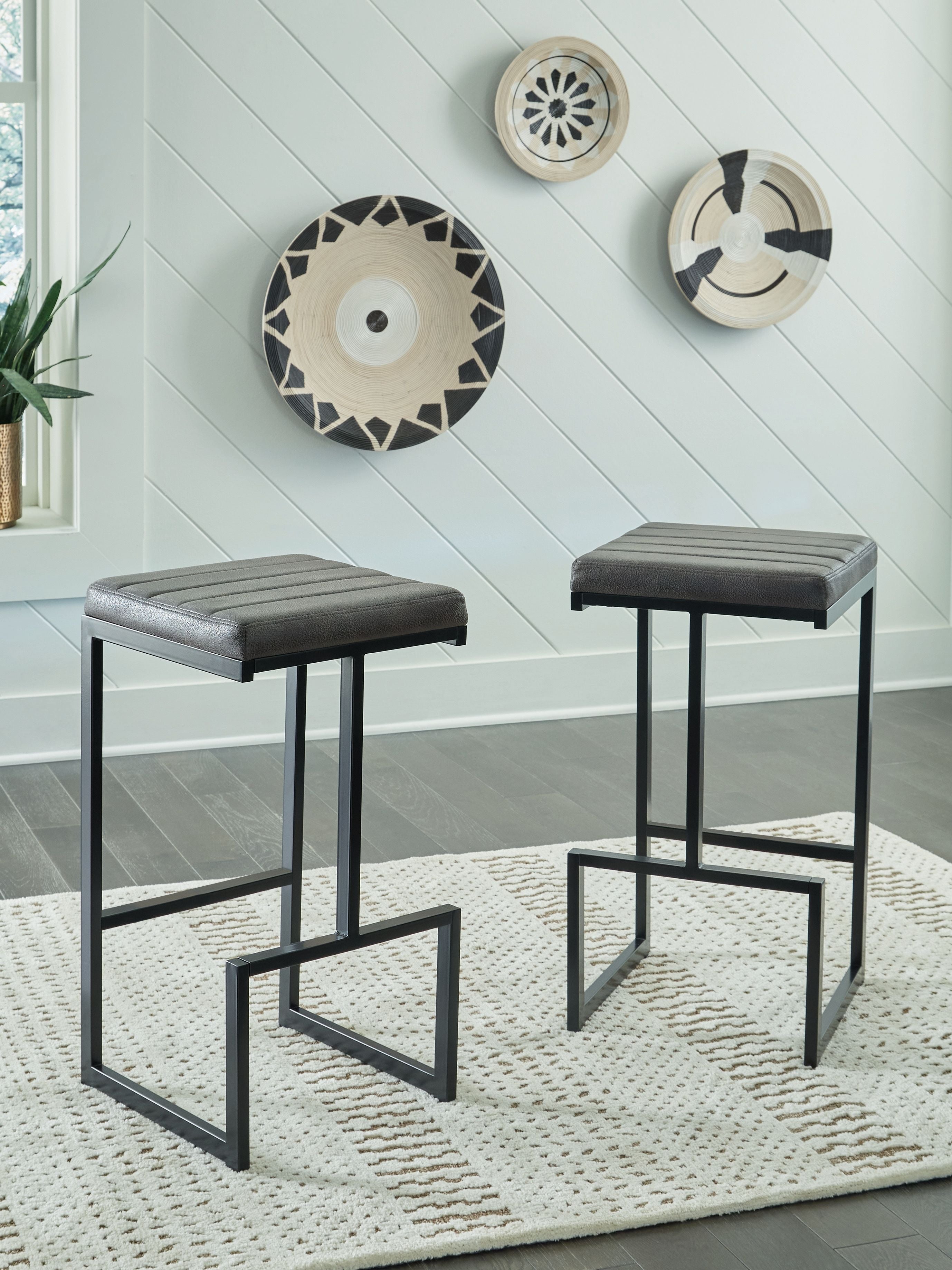 Signature Design by Ashley® Strumford - Gray / Black - Tall Uph Barstool (Set of 2) | Meri Furniture