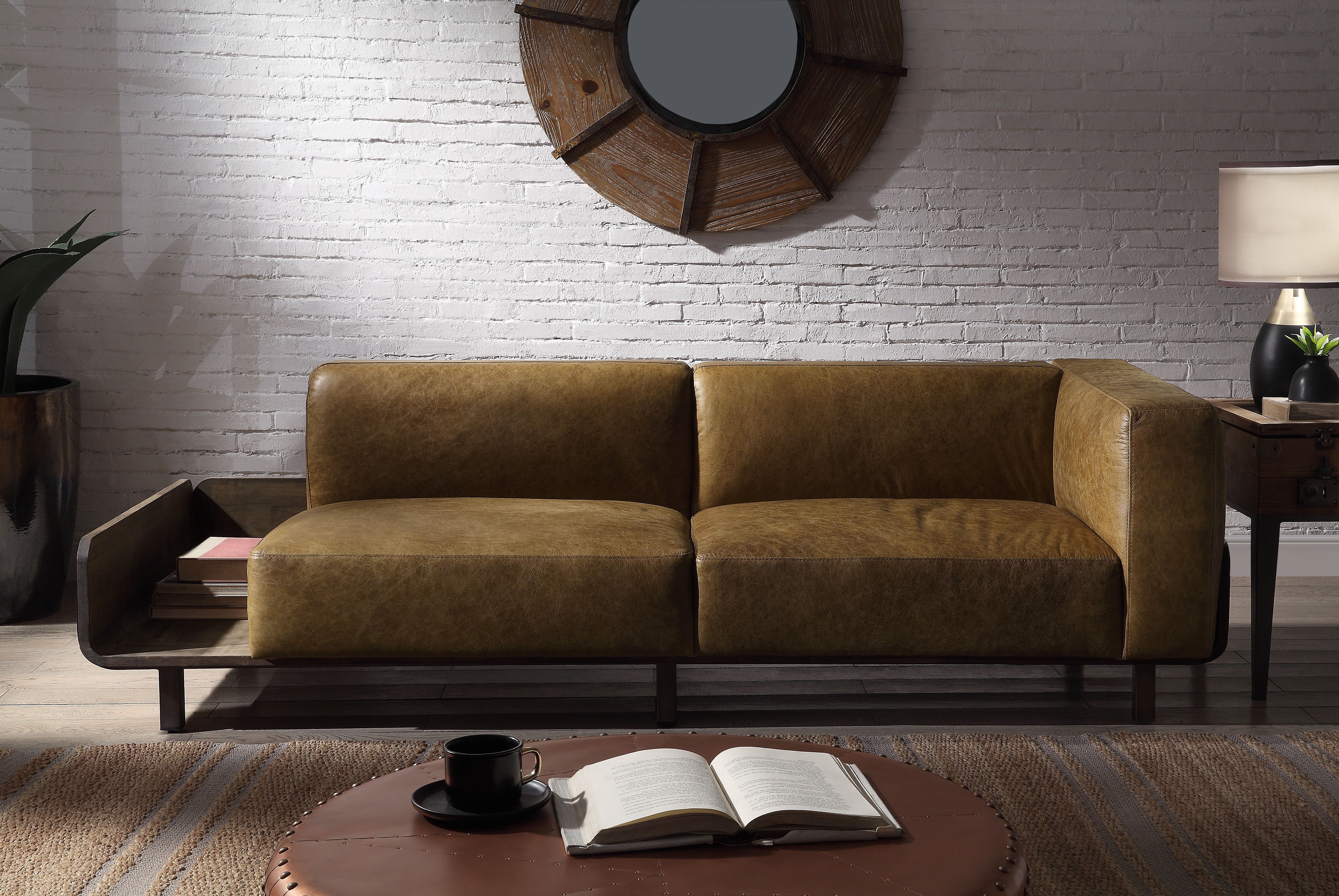 ACME Blanca - Sofa - Chestnut Top Grain Leather & Rustic Oak | Meri Furniture