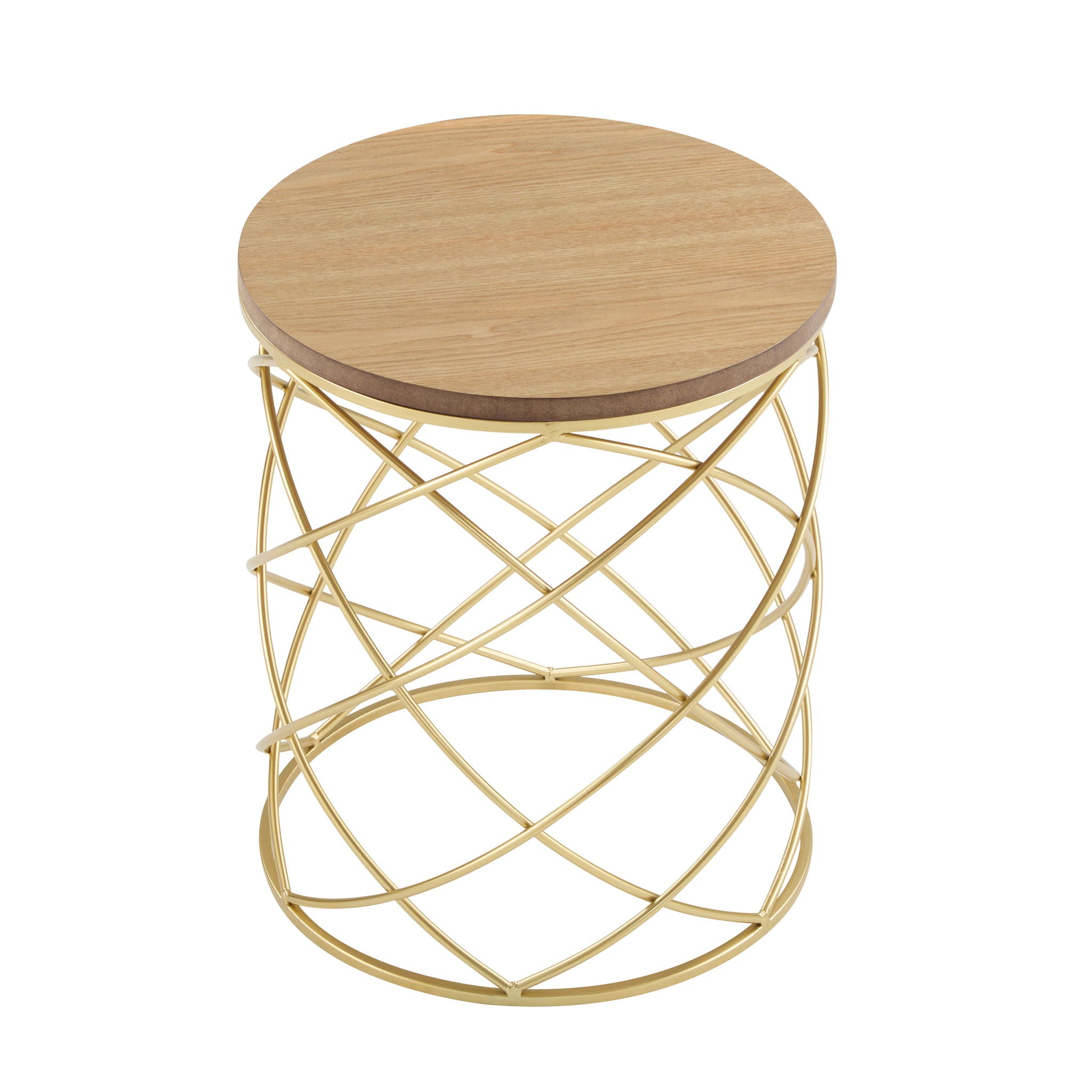 Contemporary Golden Side Table With Top And Metal Frame - Natural / Gold