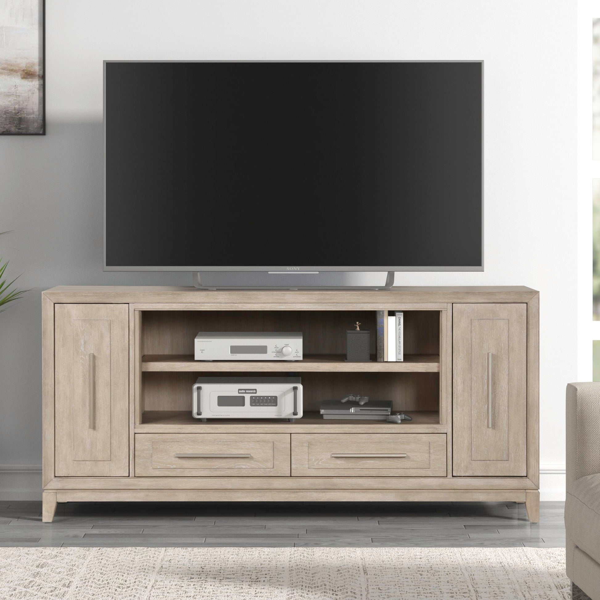 Liberty Furniture Fireplace TV Consoles - 80" Console With Fire FTS - Light Brown | Meri Furniture