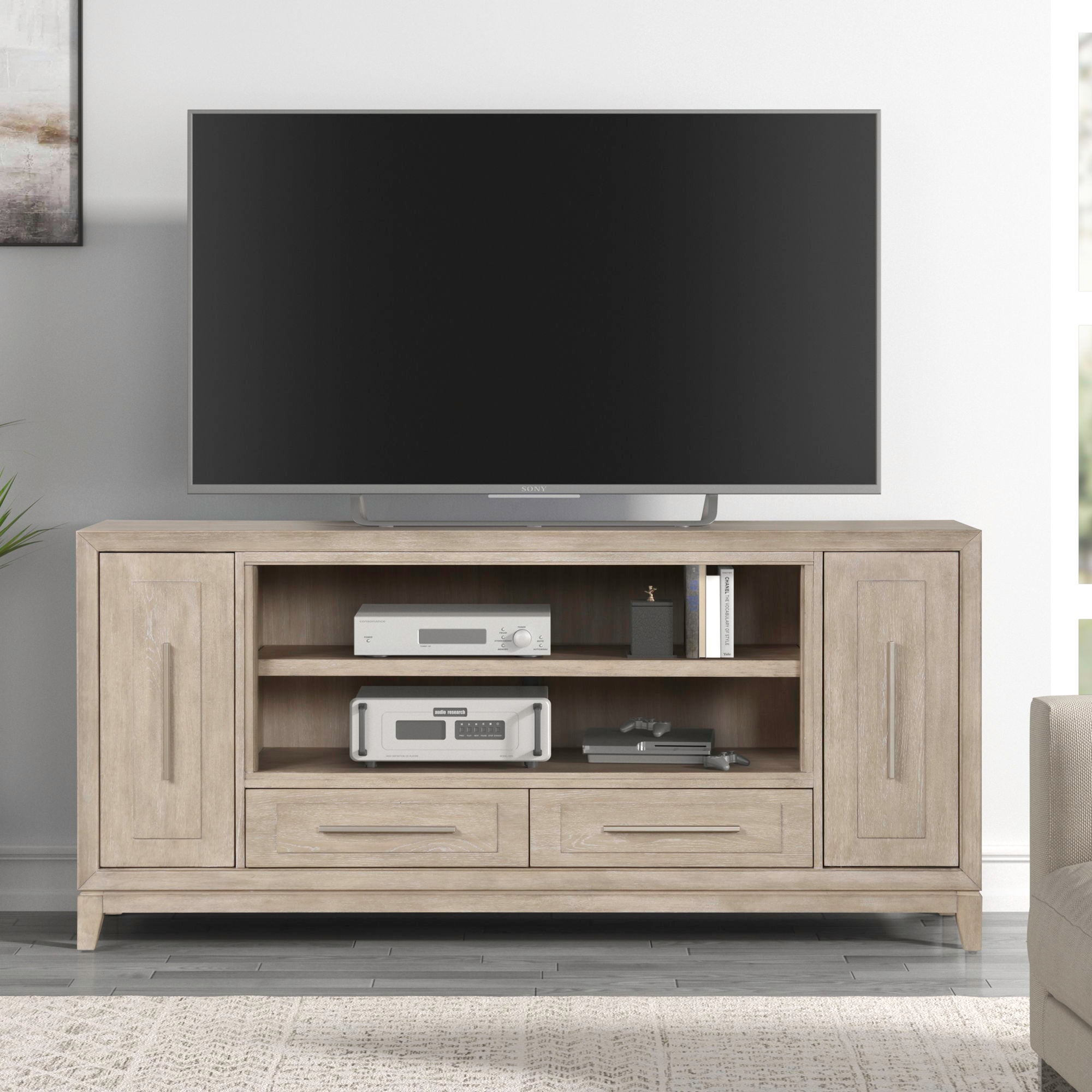 Liberty Furniture Fireplace TV Consoles - 80" Console With Fire FTS - Light Brown | Meri Furniture
