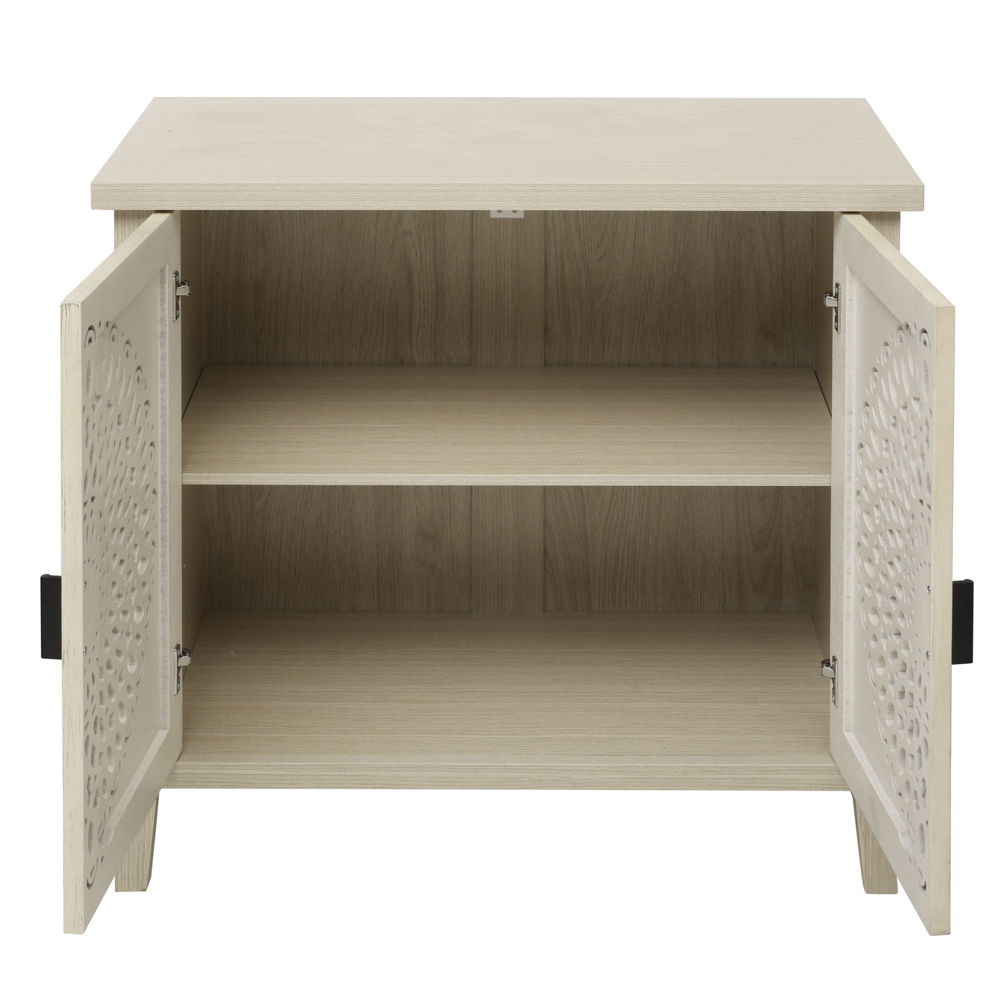 Hollow Carved 2 Door Accent Cabinet Sideboard Buffet Storage Cabinet With Adjustable Shelf For Entryway Living Room Bedroom - Natural