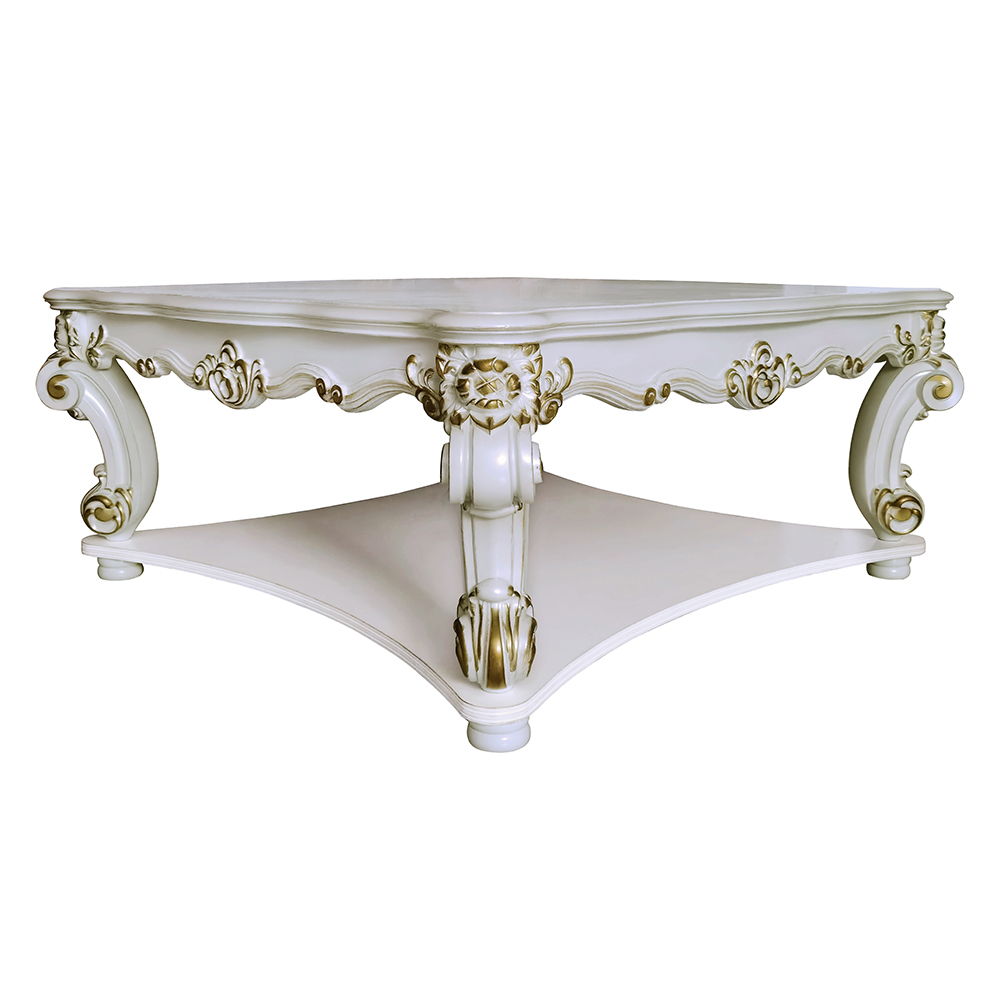 ACME KD, Table with Scrolled Leg and Bottom Shelf Top Apron: Scrolled Decor Trim | Meri Furniture
