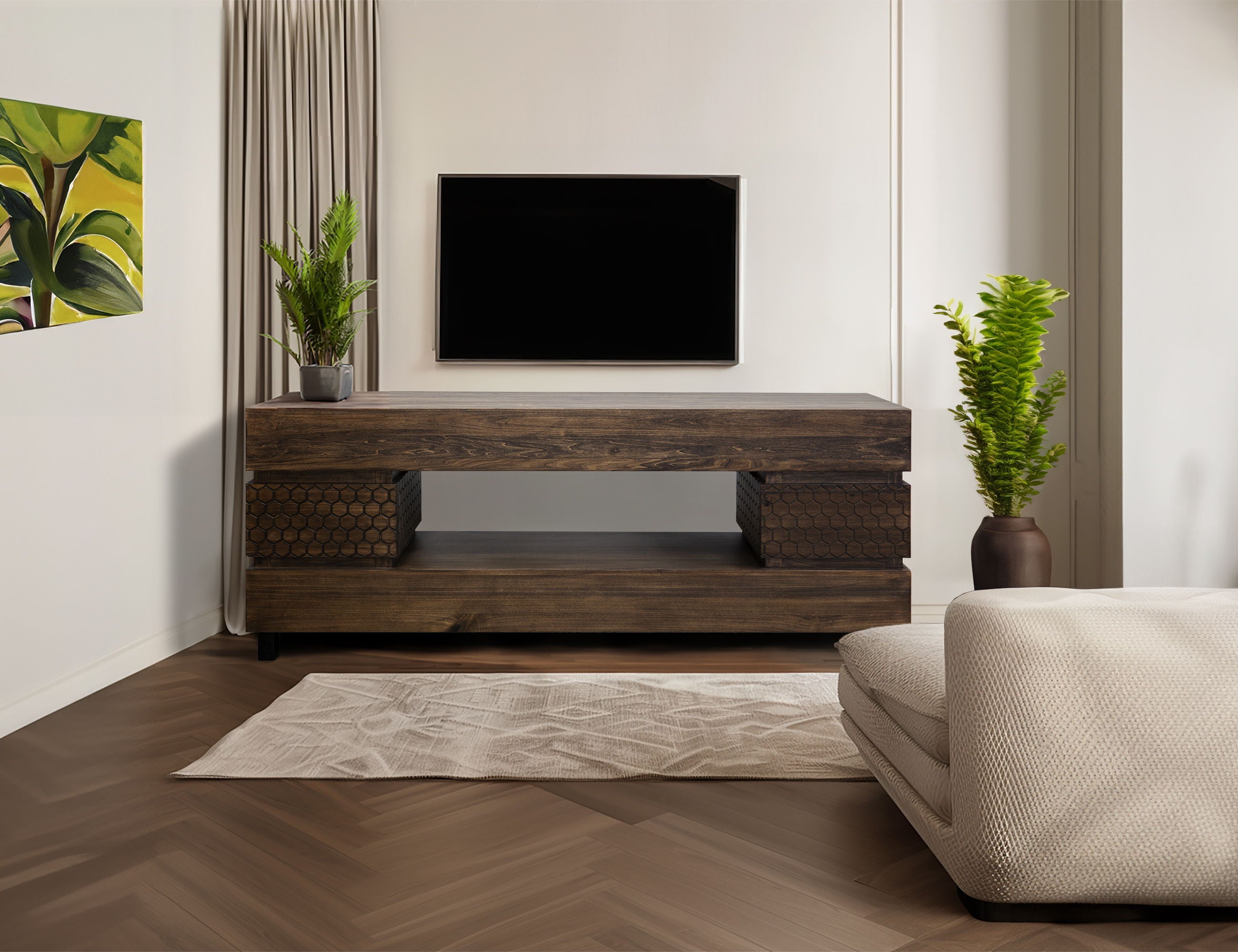 International Furniture Direct Honey - 2 Drawers TV Stand - Barrel Brown | Meri Furniture