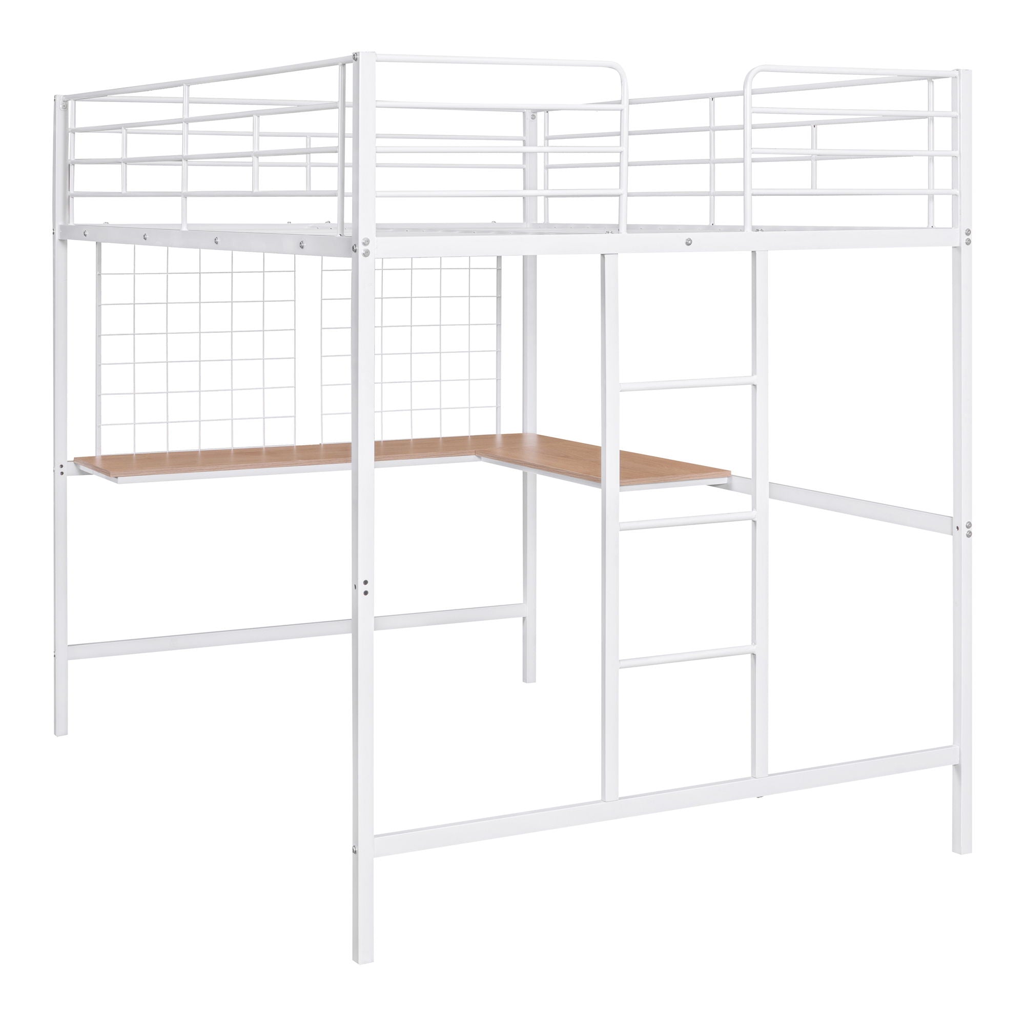 Full Loft Bed With Desk And Grid - White
