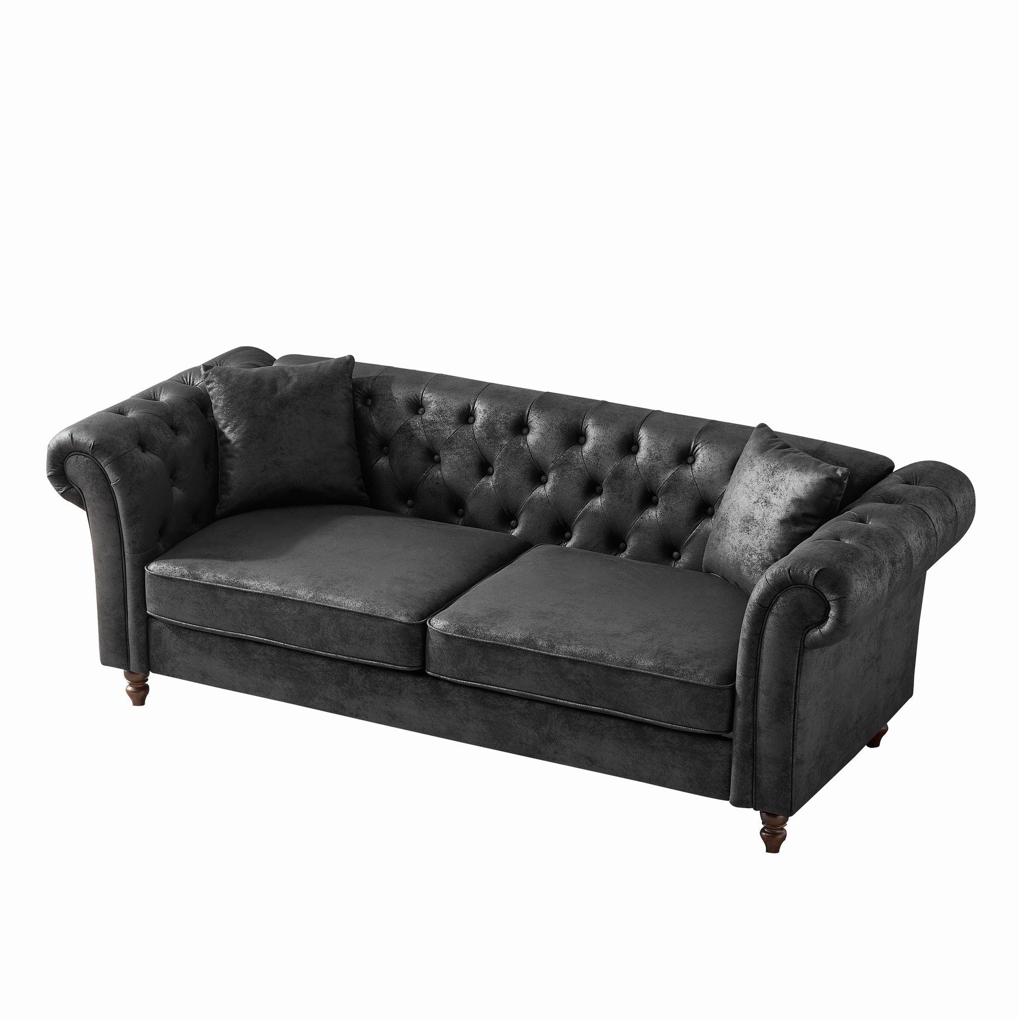 Chesterfield 3 And 3 Seater Sofa Set High Tech Fabric Roll Armrest Upholstered Couch