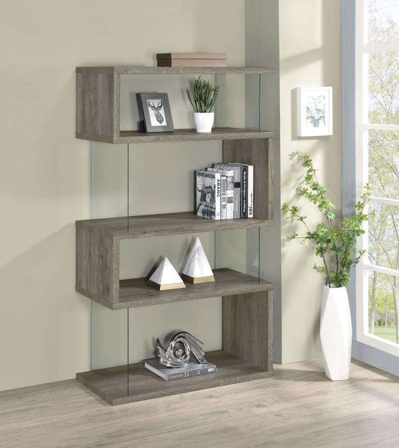 Coaster Fine Furniture Emelle - 4-Shelf Glass Panel Bookshelf | Meri Furniture