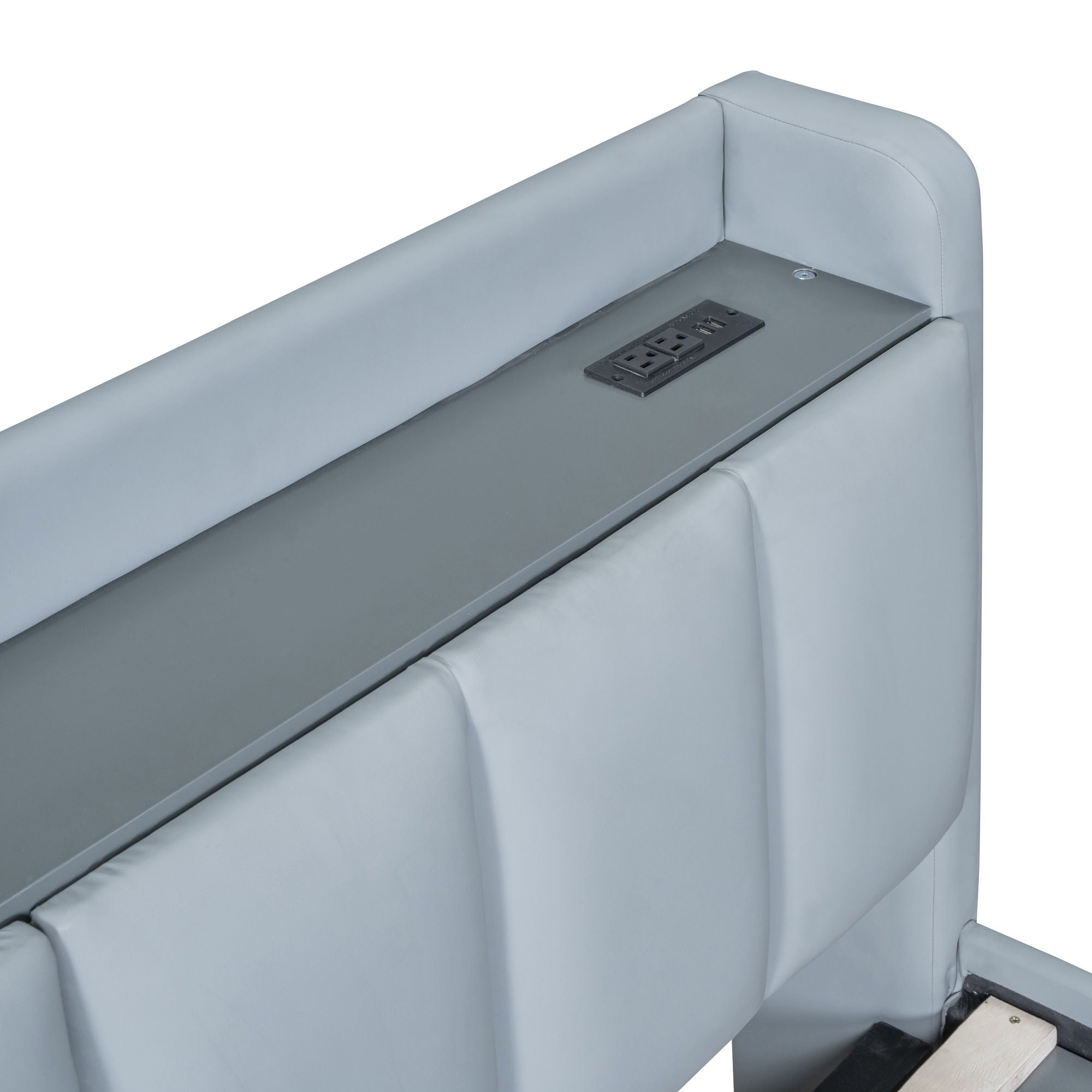 Upholstered Mother & Child Bed With Hydraulic Storage System, Drawer Box, Bedhead Storage Shelf And 2 Pairs Of Sockets & USB Ports