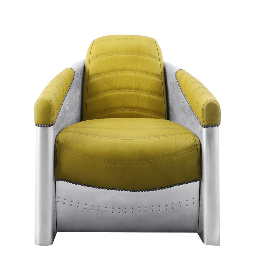 ACME Brancaster - Accent Chair - Yellow Top Grain Leather & Aluminum | Meri Furniture
