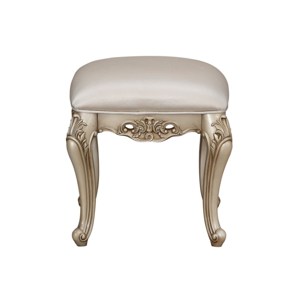 ACME Gorsedd - Vanity Stool - Fabric & Antique White | Meri Furniture
