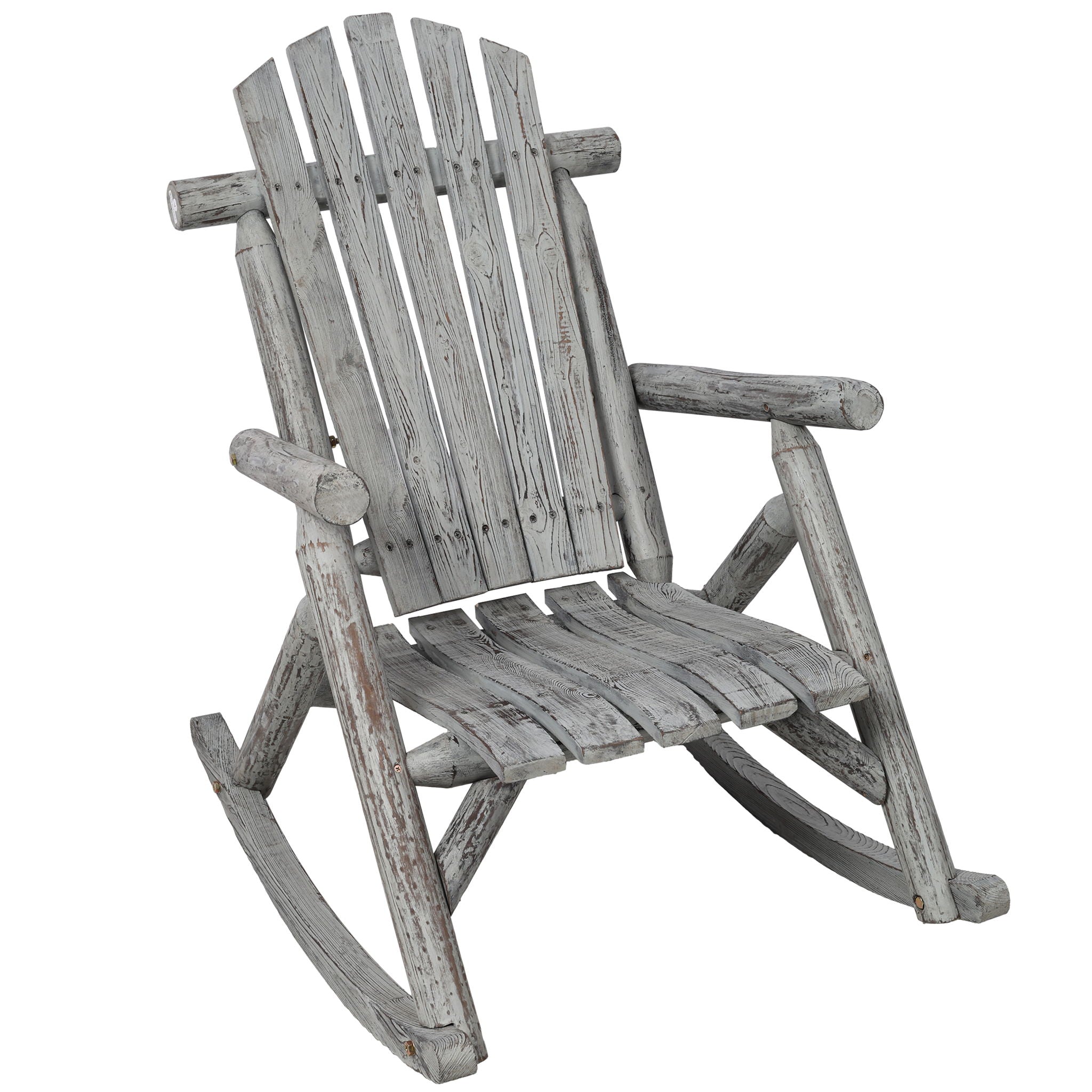 Durable Wooden Porch Rocker, Fir Log Rocking Chair