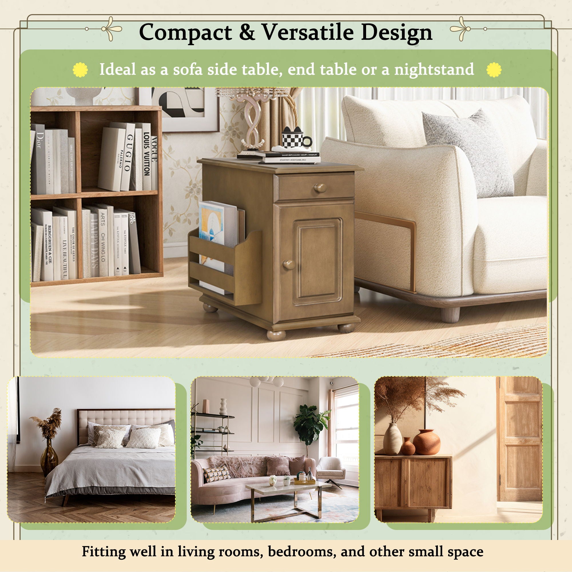 Vintage Flip Top Side Table With USB Ports