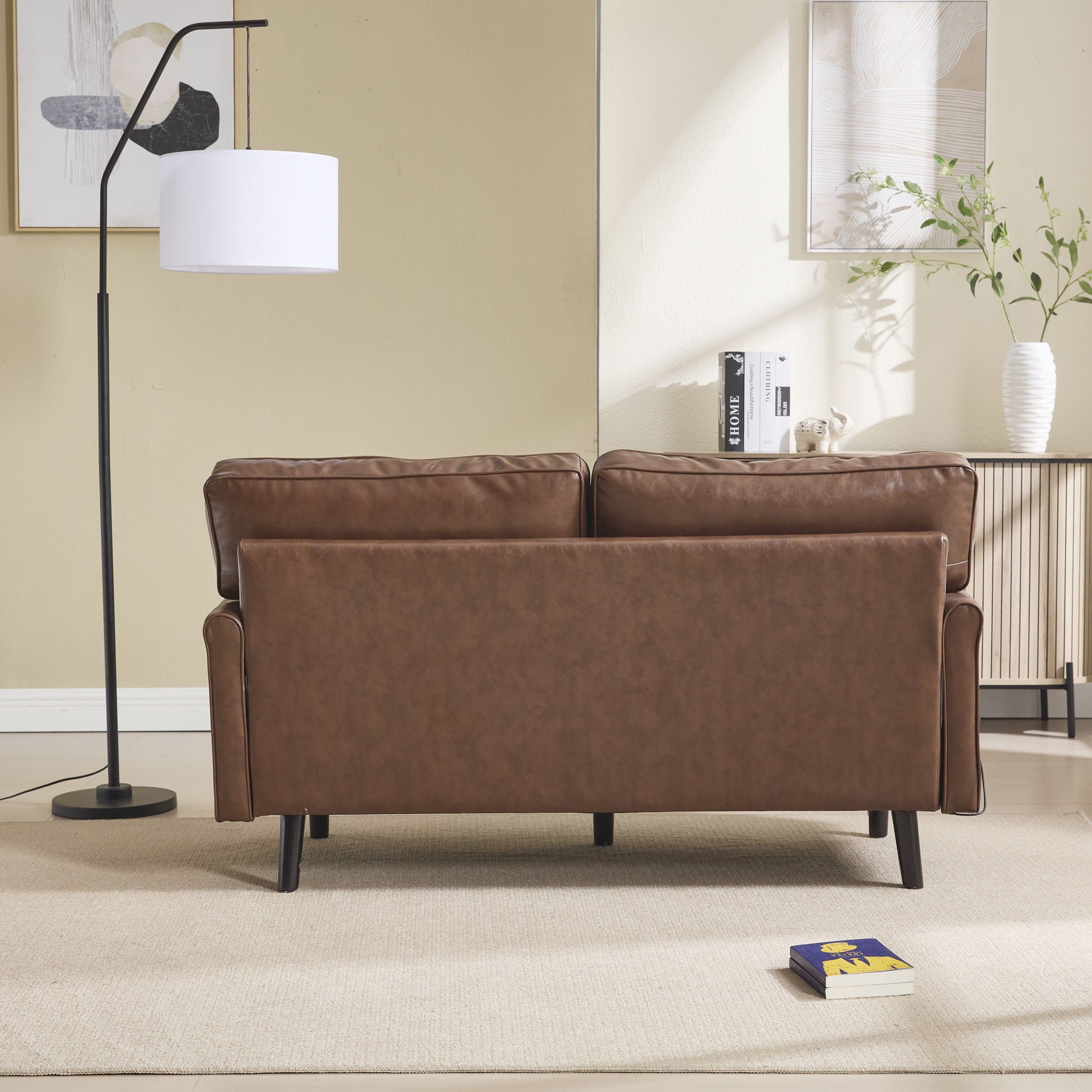 Mid Century Modern Loveseat Sofa With USB Ports, Removable Pillow Cover