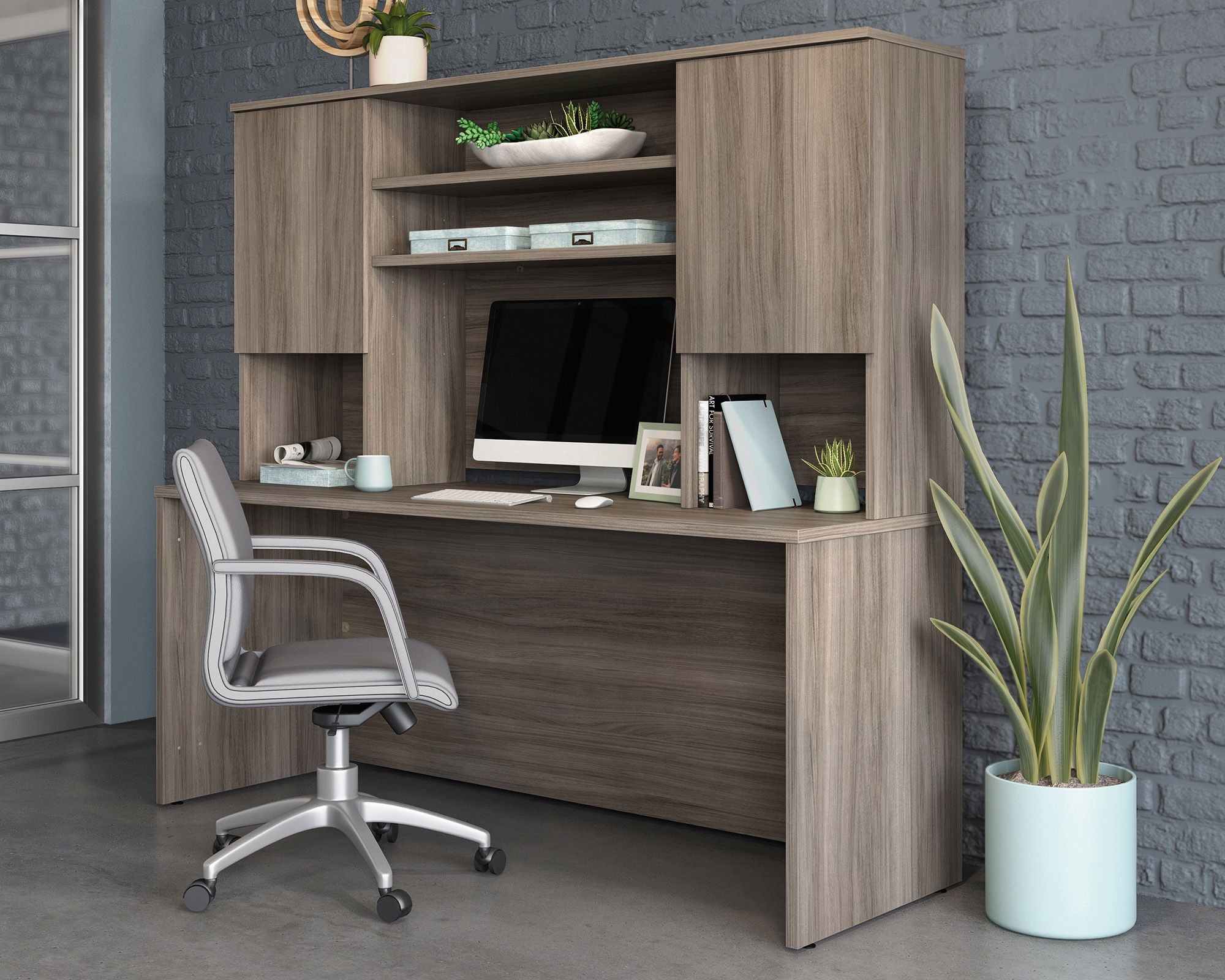 Commercial Desktop Hutch in Hudson Elm