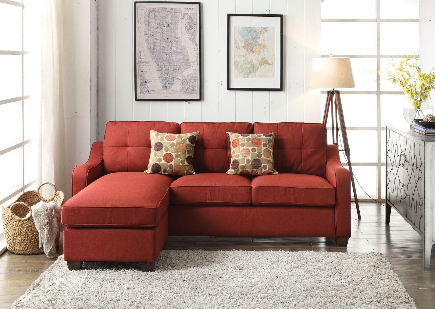 ACME Cleavon II - Sectional Sofa - Red Linen | Meri Furniture