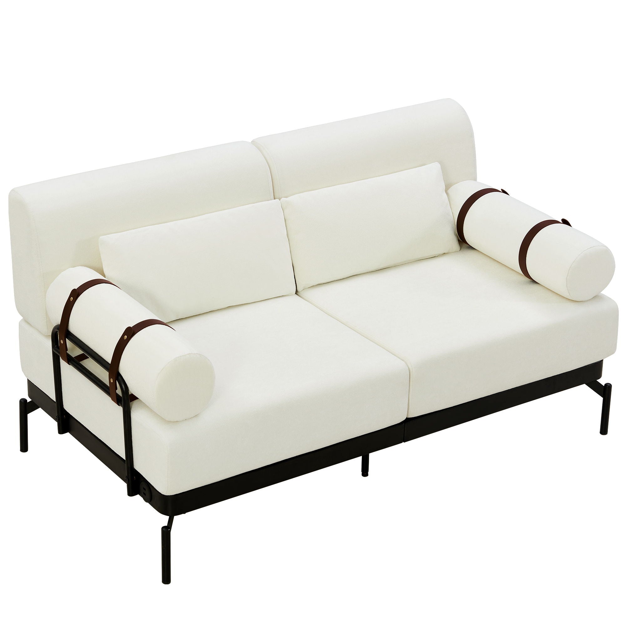 Modern Loveseat Sofa 2 Seater With USB Ports, Cylindrical Armrests