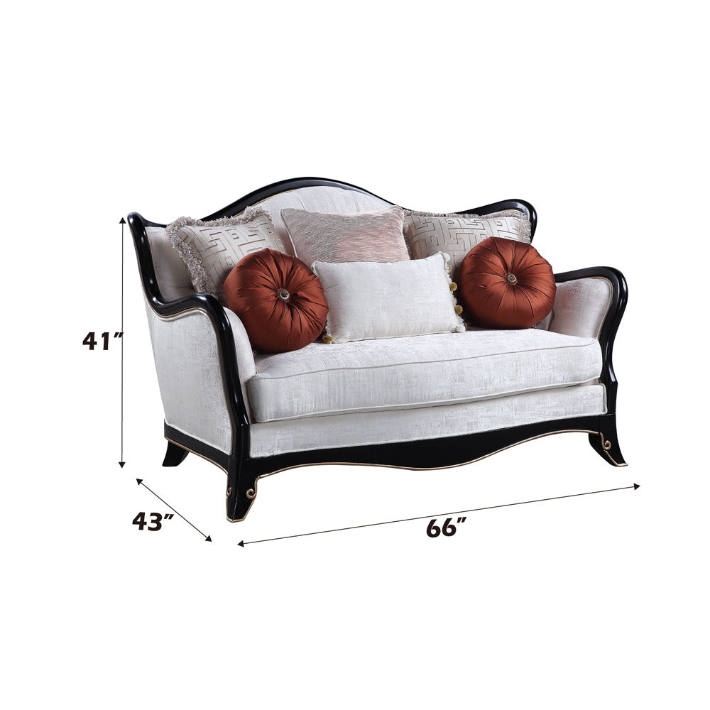 Nurmive - Loveseat With 6 Pillows - Beige Fabric