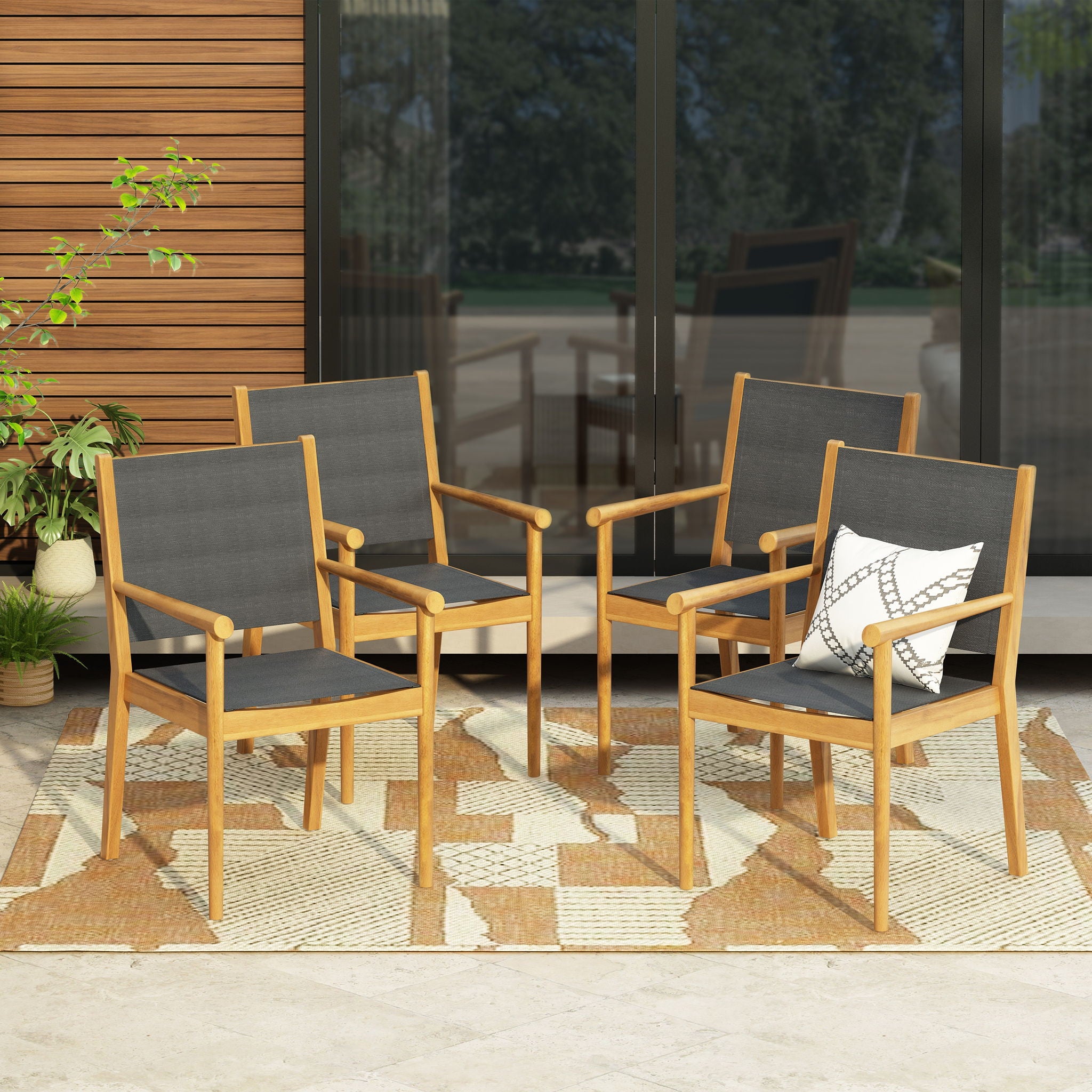 Cordoba - Dining Chair Set With Acacia Wood Frame And Textilen Upholstery (Set of 2) - Teak