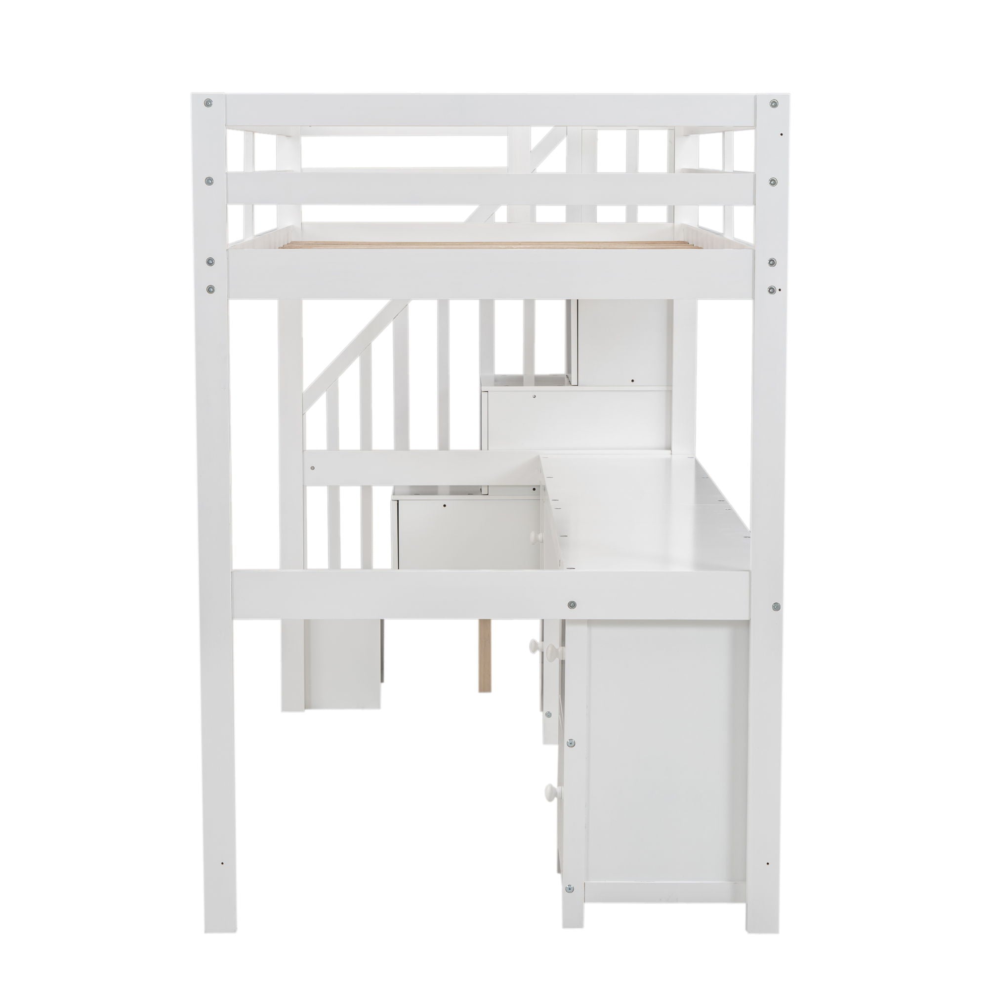 Loft Bed Frame With Built In Desk And Double Storage Drawers