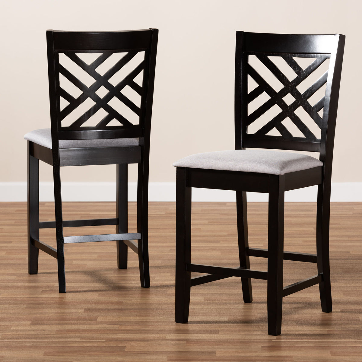 Caron Modern and Contemporary Gray Fabric Upholstered Espresso Brown Finished Wood Counter Height Pub Chair Set of 2
