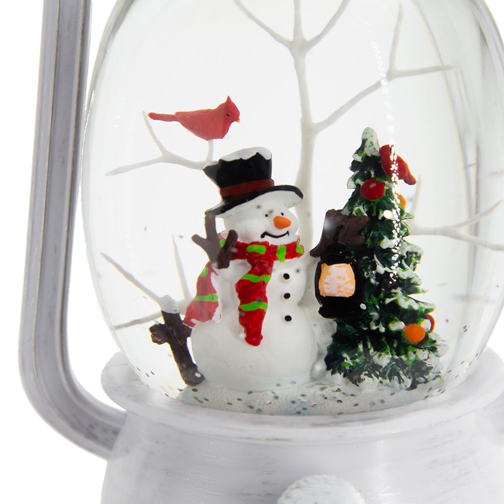 Christmas Plastic / Resin Lantern With Snowman & Tree LED / Water Spinning / 6 Hours Timer, 3*AA Batteries Required - White / Multi