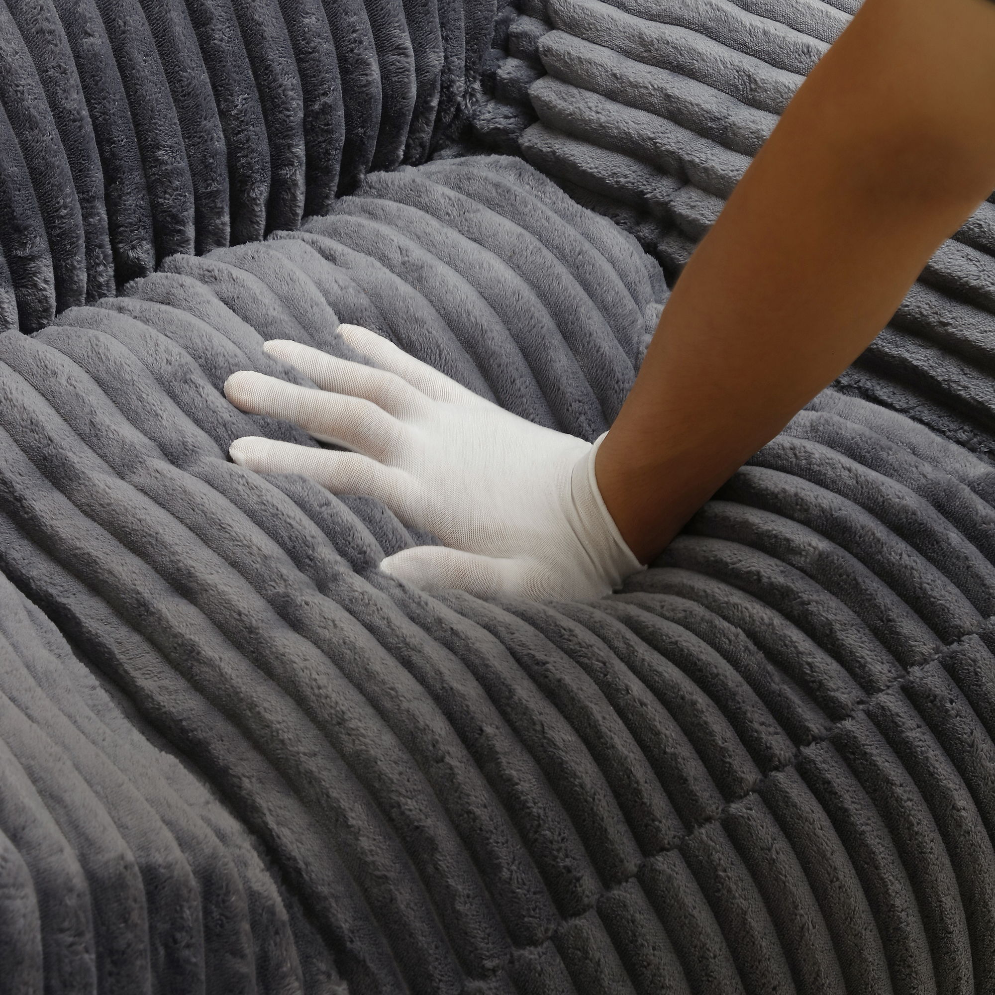 Giant Plush Bean Bag Chair With Armrests And Footstool
