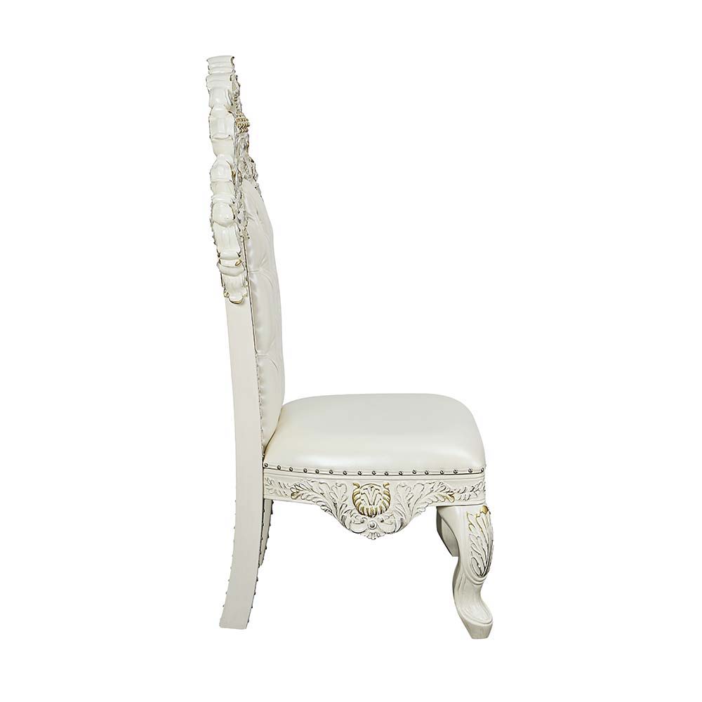 ACME Adara - Side Chair (Set of 2) - White PU & Antique White Finish | Meri Furniture