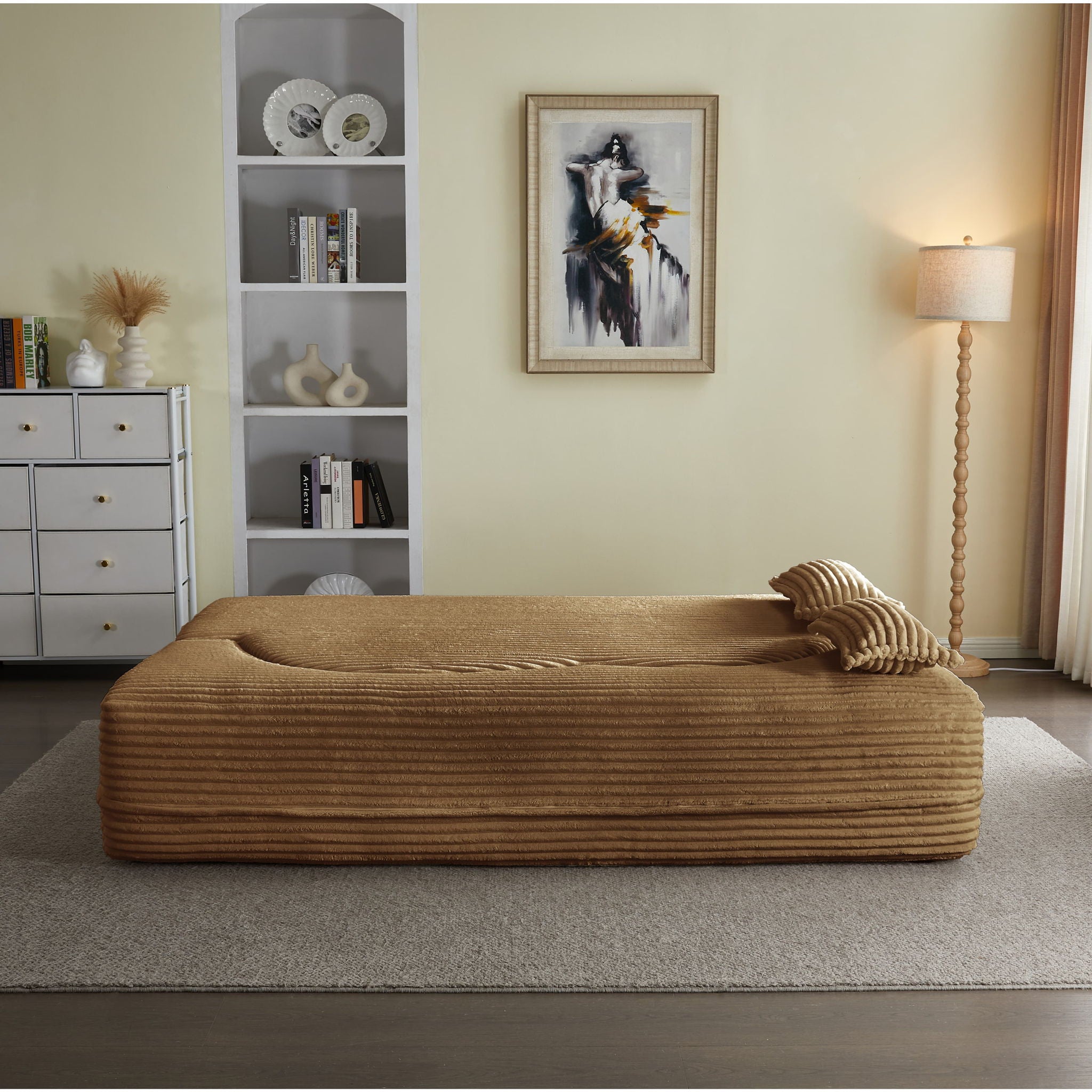 Floor Convertible Sleeper Sofa Bed With 2 Pillows