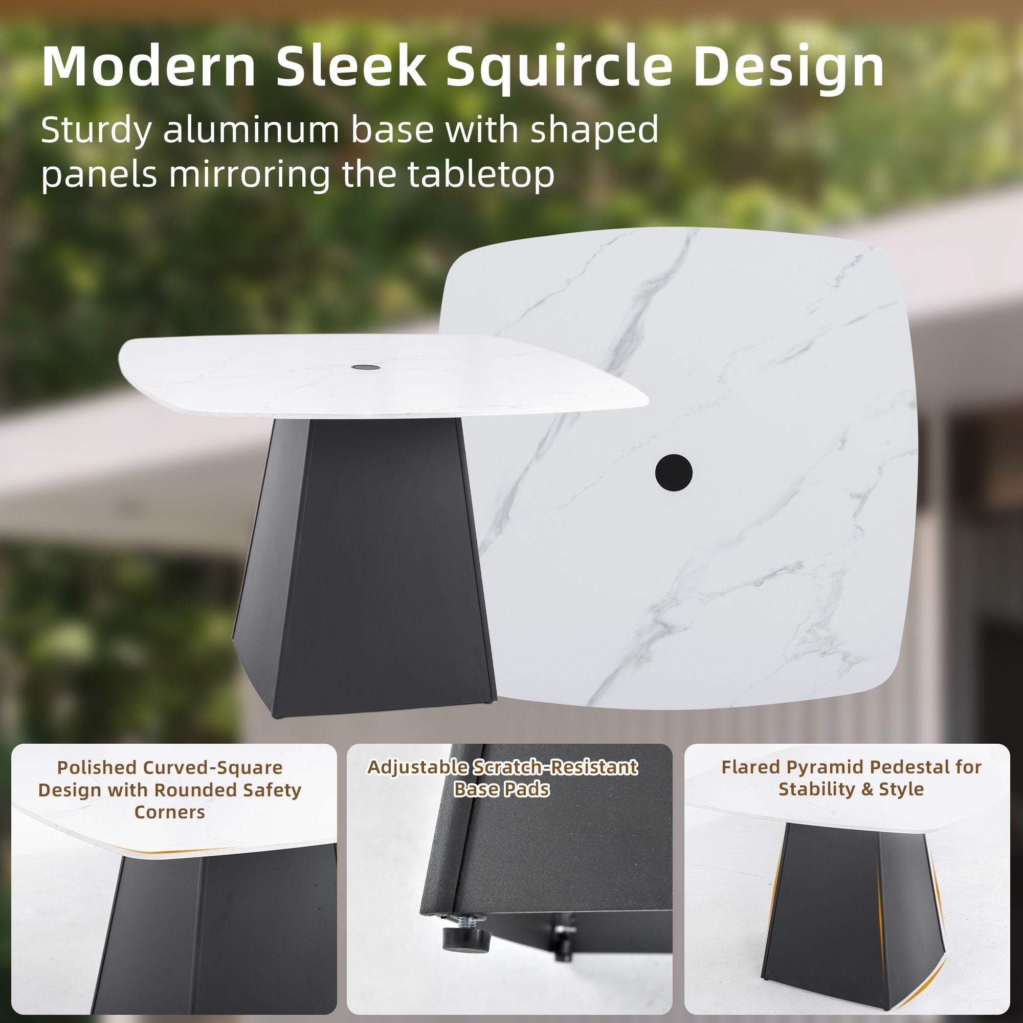 Outdoor Patio Dining Set, Squircle Dining Table, Dining Chairs With Sunbrella Cushions