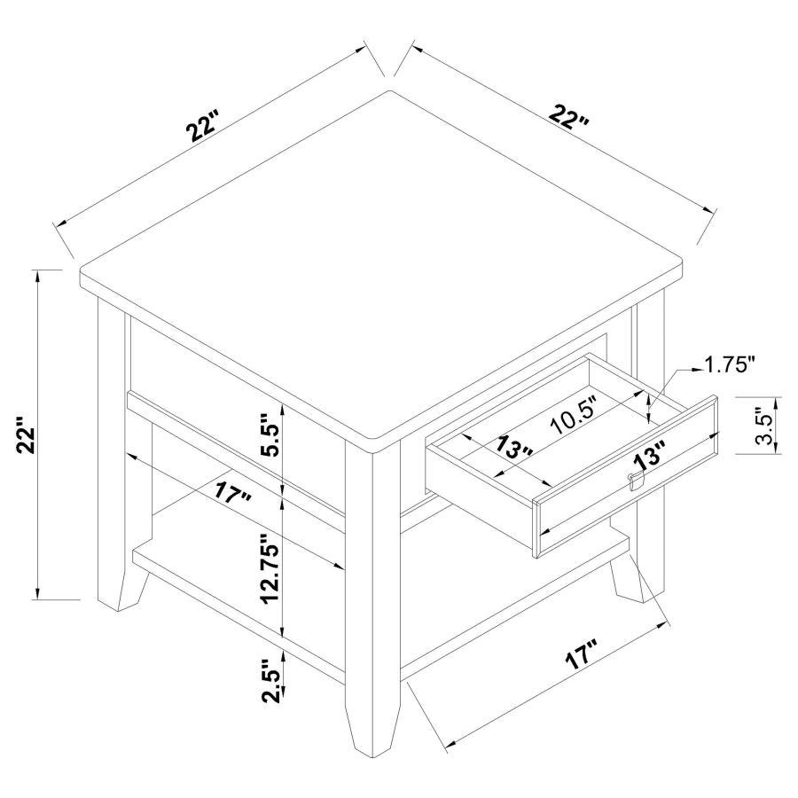 Coaster Fine Furniture Bradford - 1-Drawer Square Wood End Table - Walnut | Meri Furniture